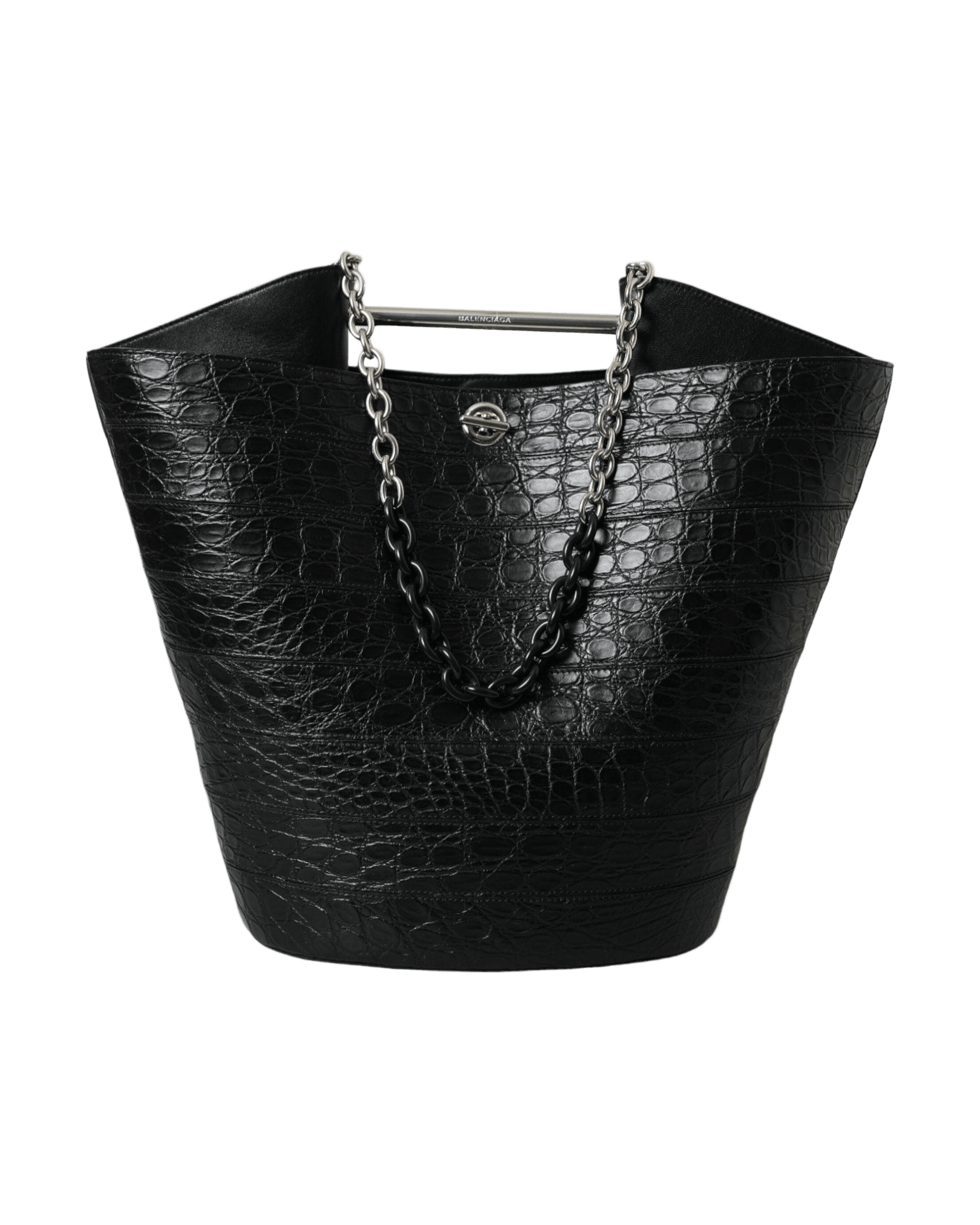 Balenciaga Elegant Crocodile Leather Maxi Bucket Black Bag Glam Steals