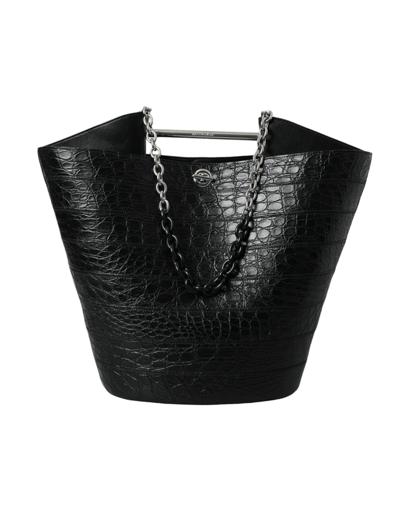 Balenciaga Elegant Black Crocodile Leather Maxi Bucket Bag Glam Steals