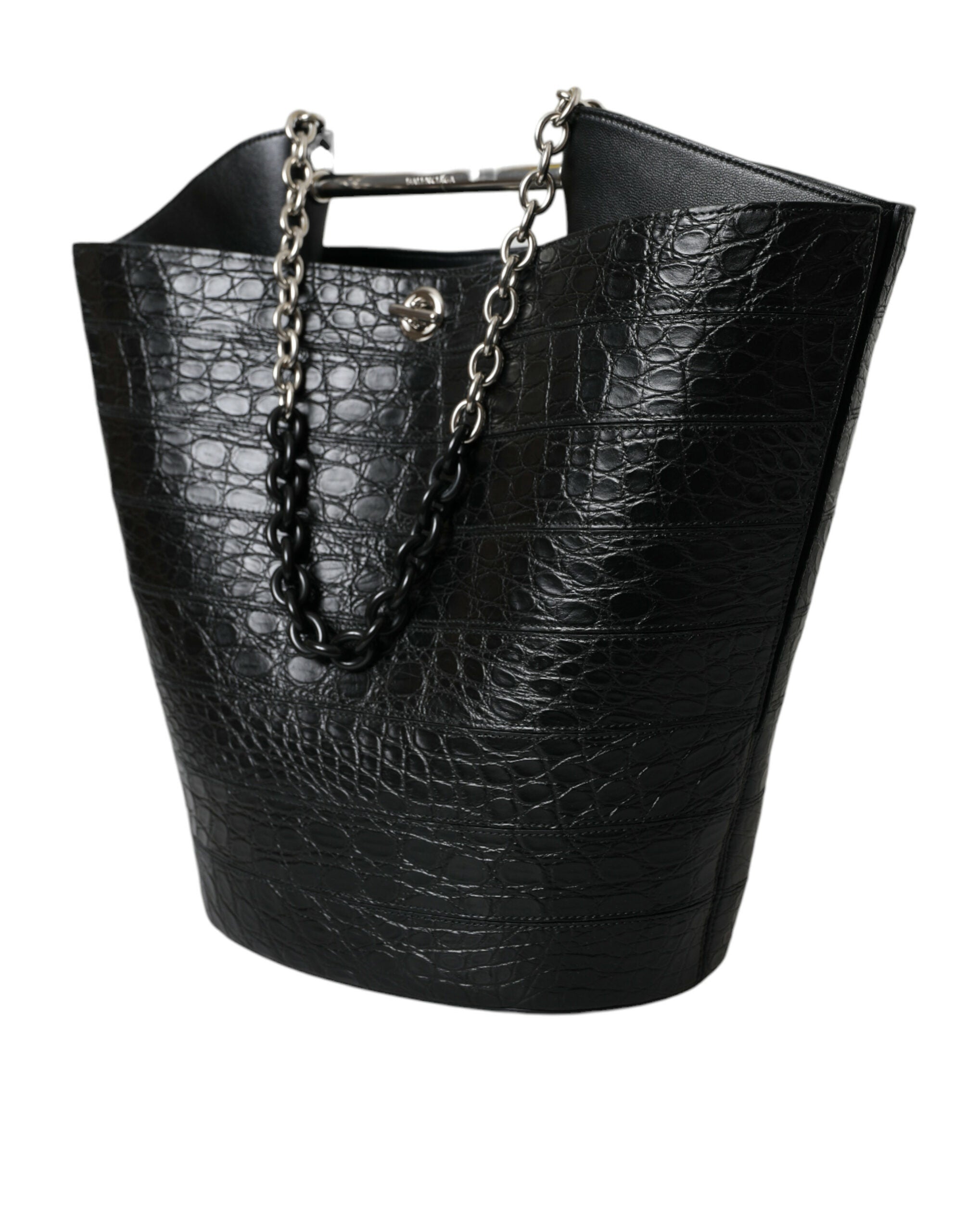 Balenciaga Elegant Crocodile Leather Maxi Bucket Black Bag Glam Steals