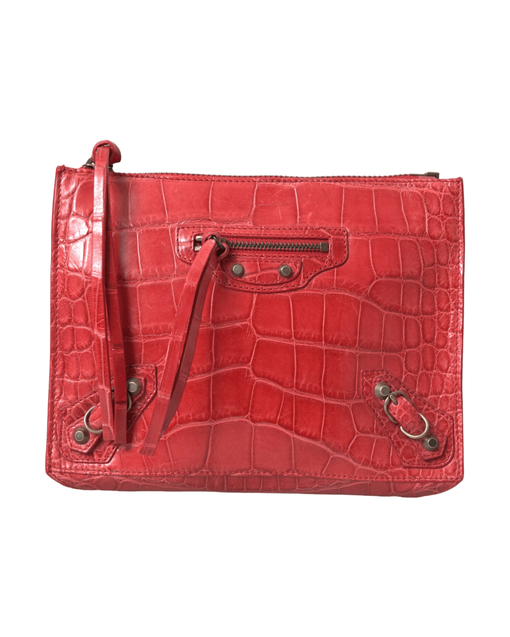 Balenciaga Exotic Alligator Leather Red Clutch Glam Steals