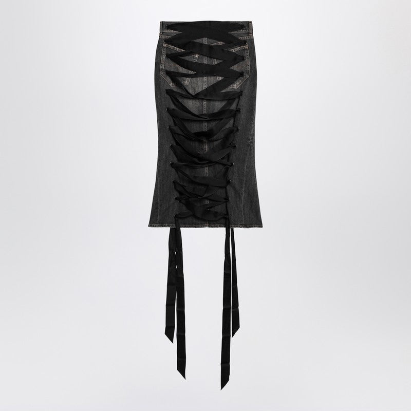 Balenciaga Grey Denim Skirt With Laces In Smoky Glam Steals
