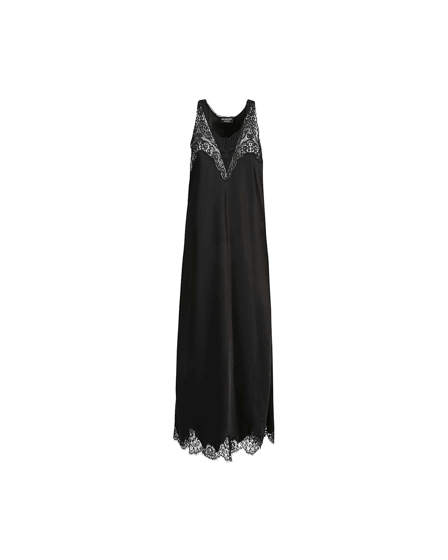 Balenciaga Lace Trim Long Length Sleeveless V Neckline Dress Glam Steals
