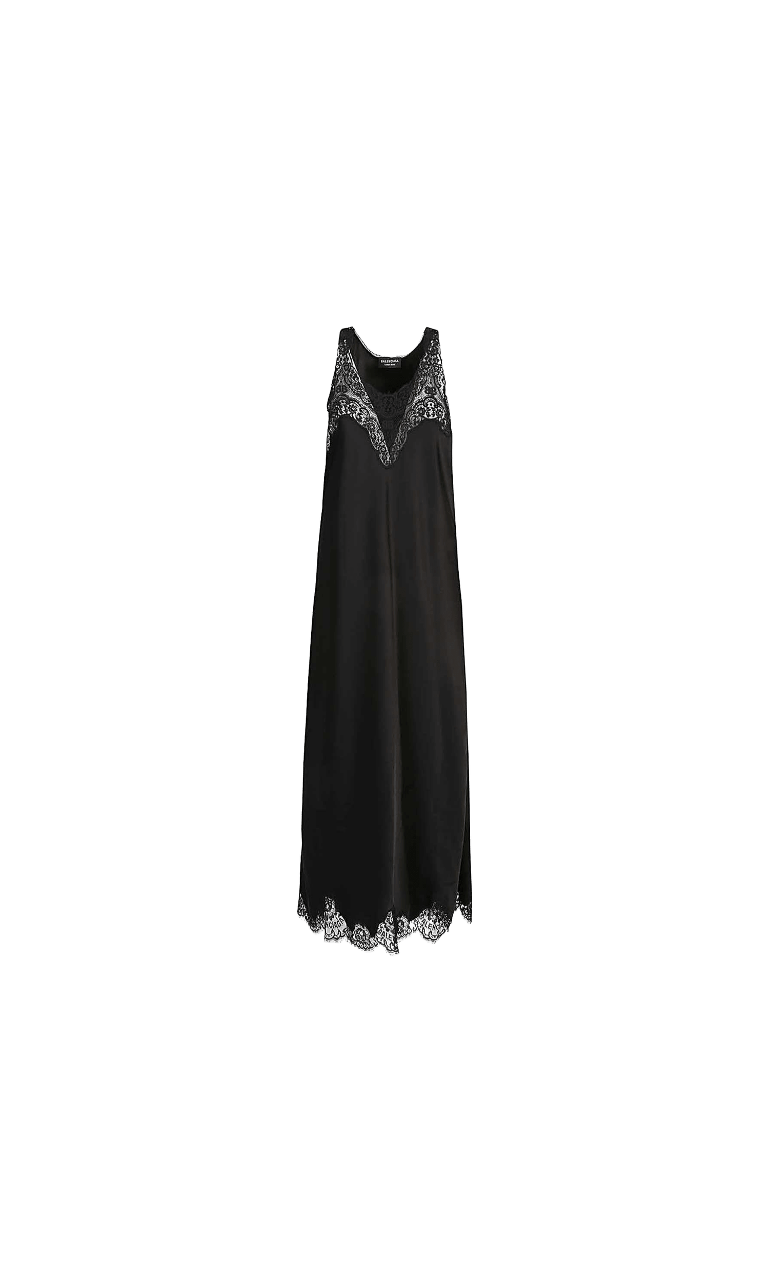 Balenciaga Lace Trim Long Length Sleeveless V Neckline Dress Glam Steals