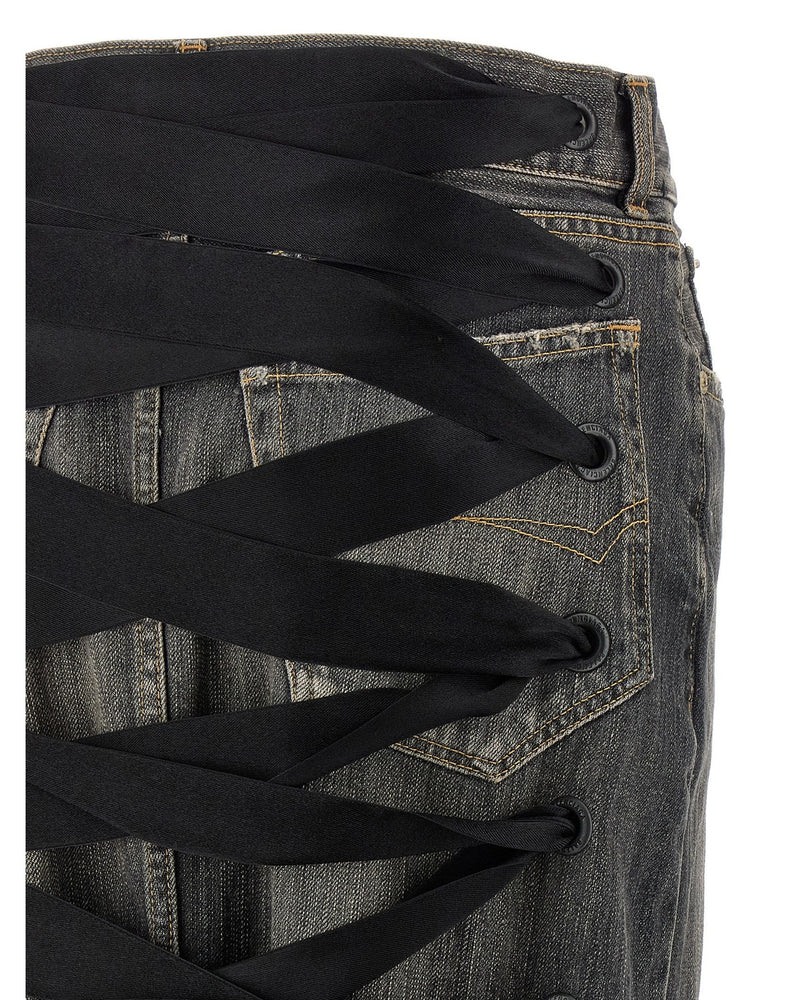 Balenciaga Lace Up Denim Skirt Glam Steals
