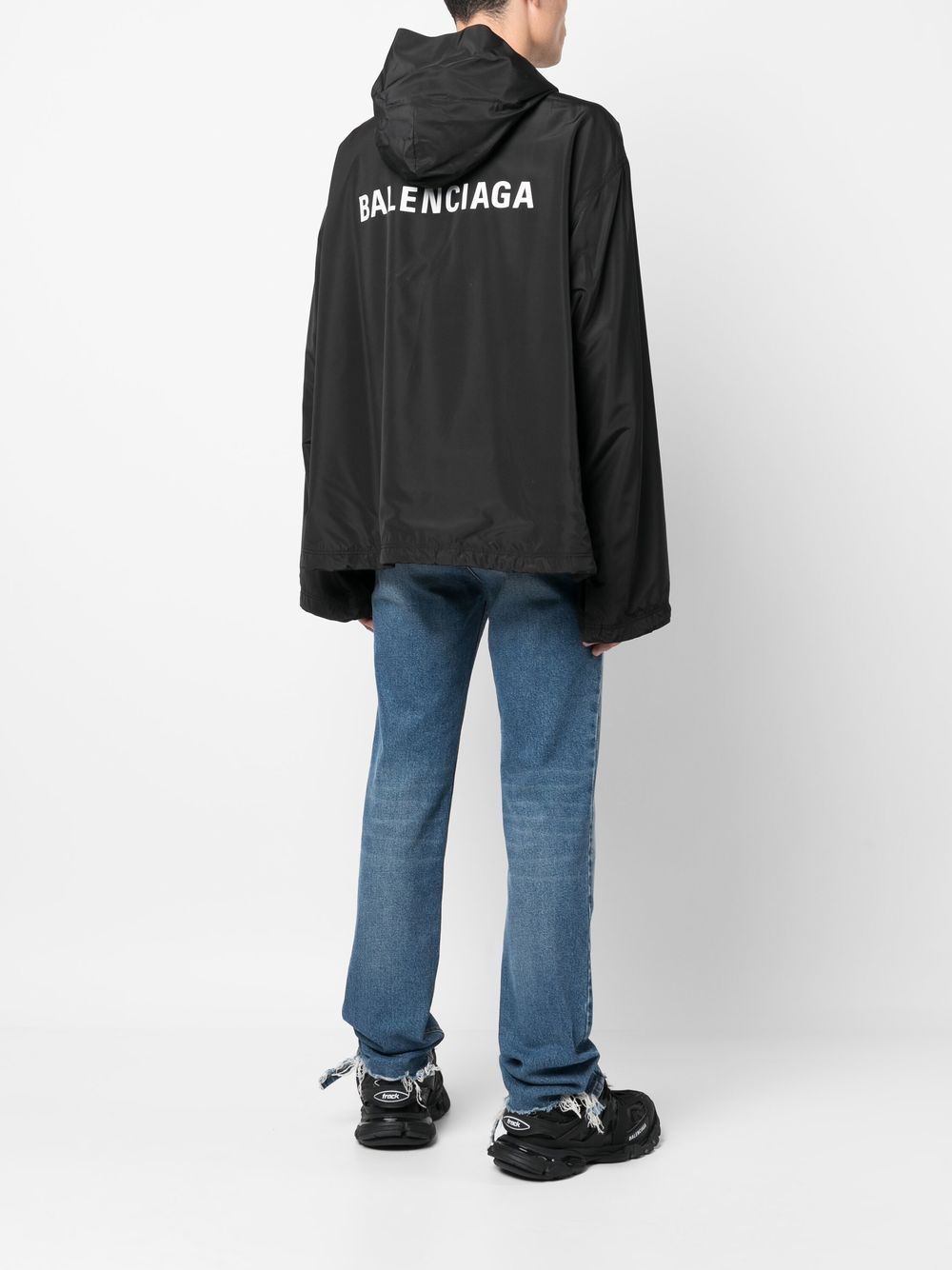 Balenciaga Logo Print Hooded Windbreaker Glam Steals