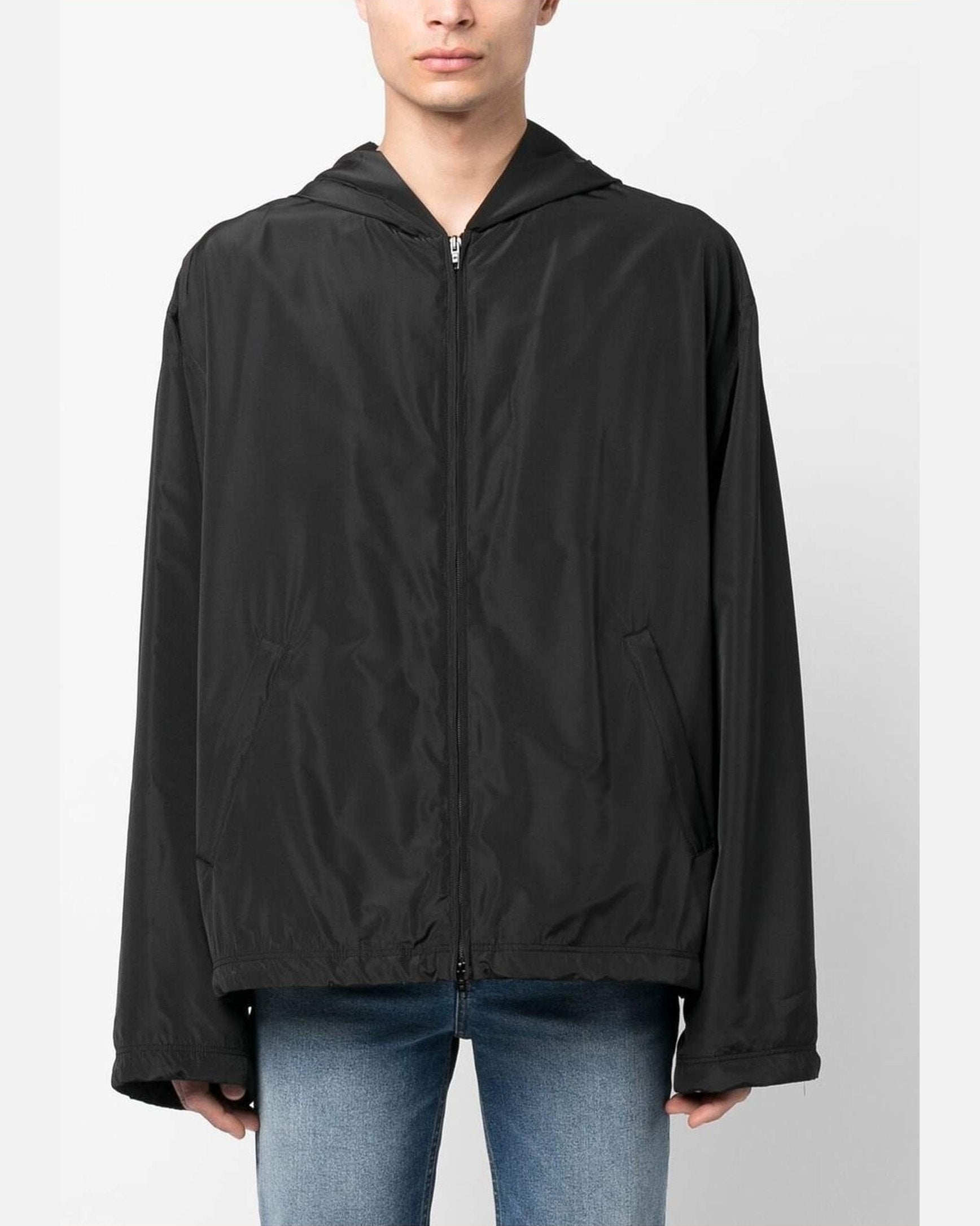 Balenciaga Logo Print Hooded Windbreaker Glam Steals