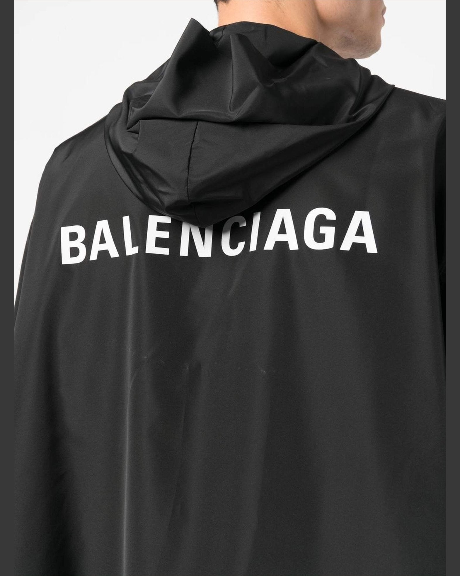 Balenciaga Logo Print Hooded Windbreaker Glam Steals