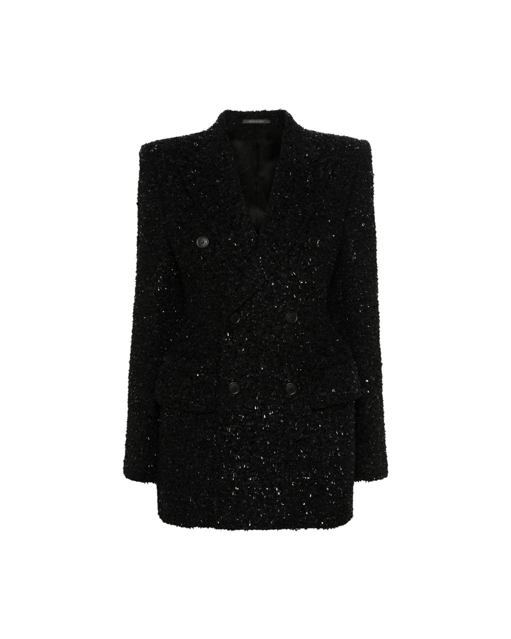 Balenciaga Tweed Hourglass Texture Padded Shoulder Wool Blend Blazer Glam Steals