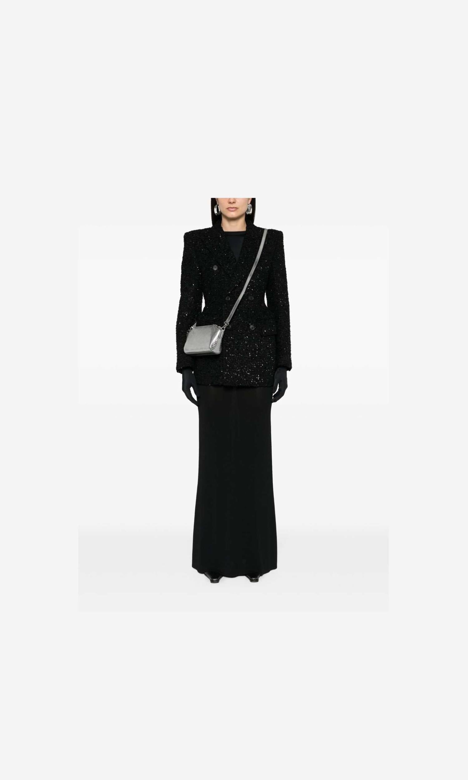 Balenciaga Tweed Hourglass Texture Padded Shoulder Wool Blend Blazer Glam Steals
