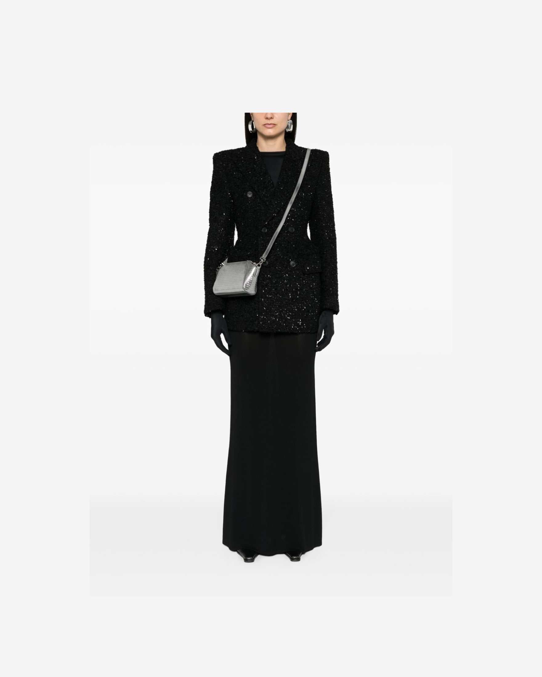Balenciaga Tweed Hourglass Texture Padded Shoulder Wool Blend Blazer Glam Steals