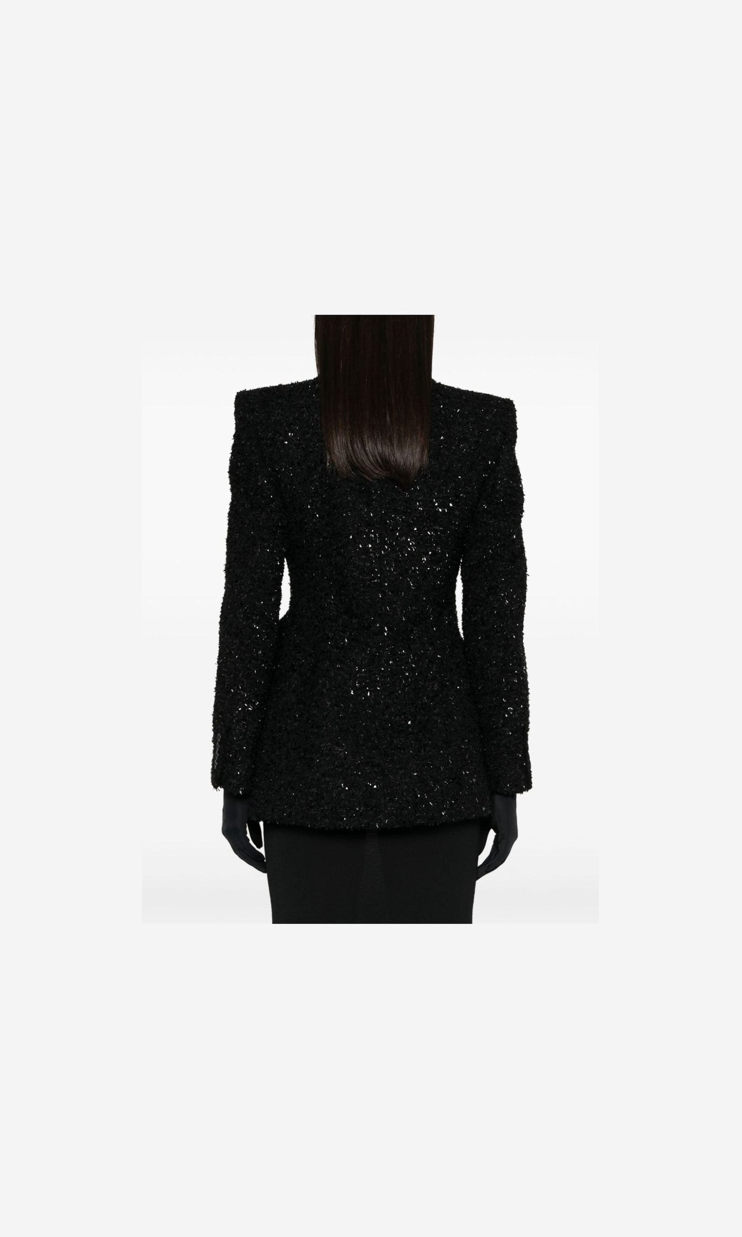 Balenciaga Tweed Hourglass Texture Padded Shoulder Wool Blend Blazer Glam Steals