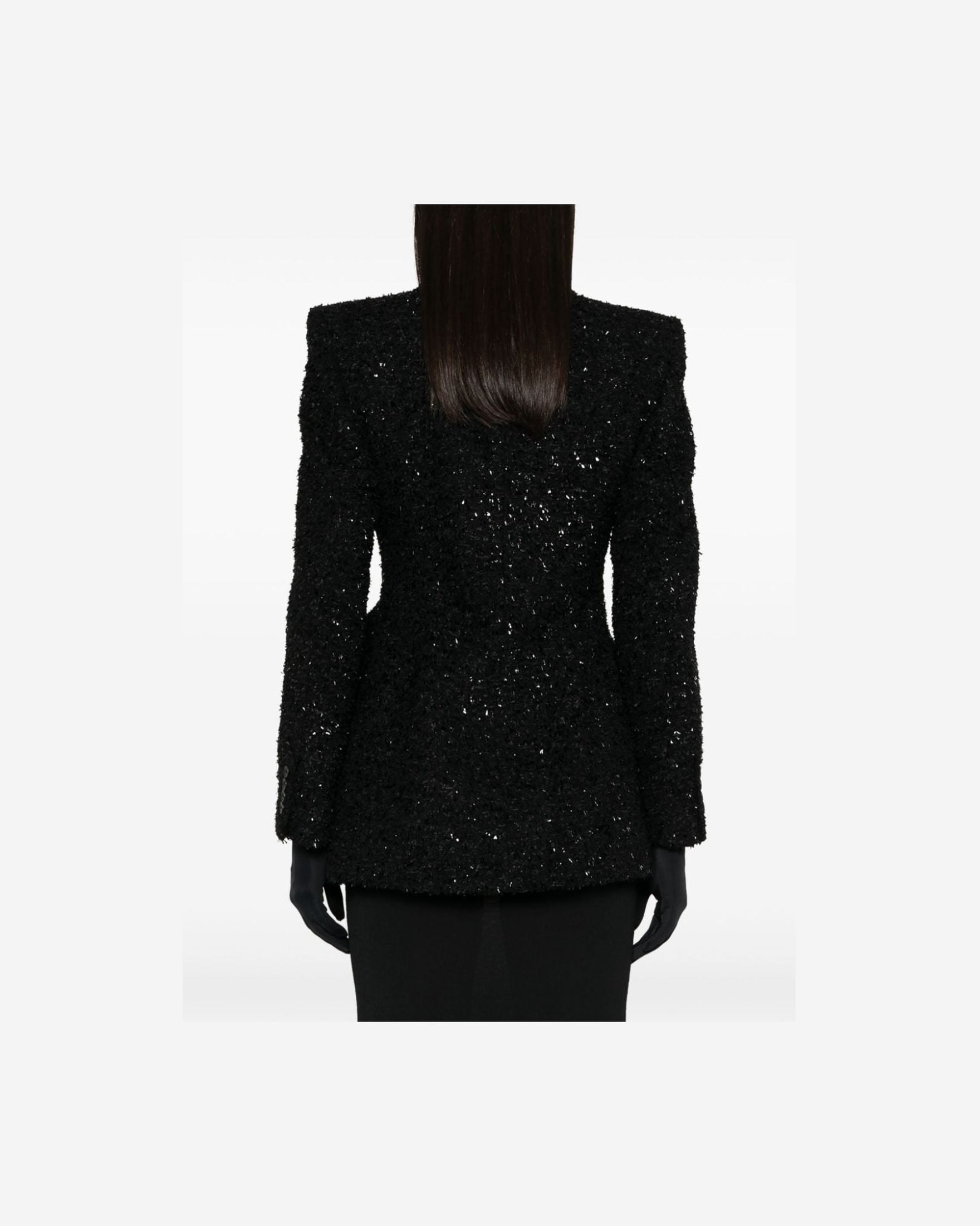 Balenciaga Tweed Hourglass Texture Padded Shoulder Wool Blend Blazer Glam Steals