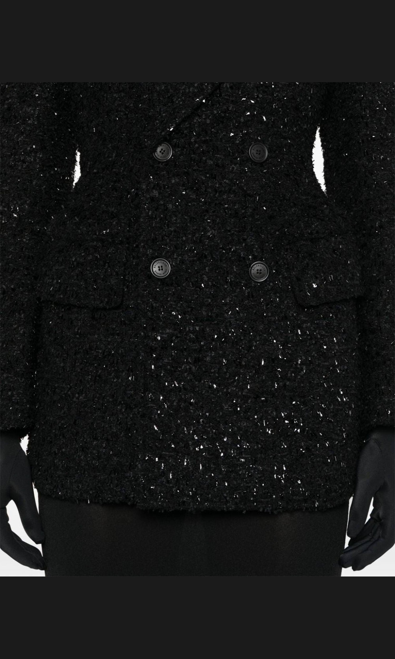 Balenciaga Tweed Hourglass Texture Padded Shoulder Wool Blend Blazer Glam Steals