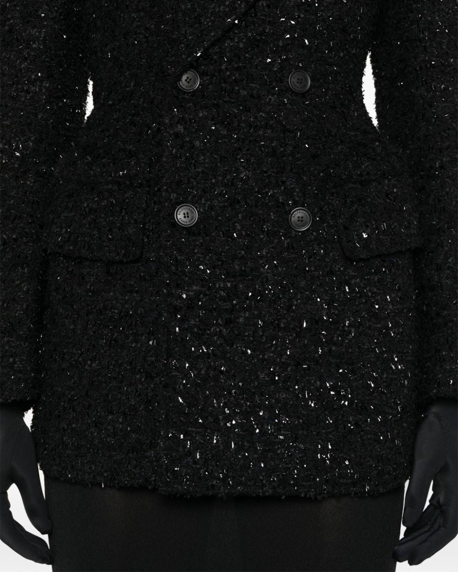 Balenciaga Tweed Hourglass Texture Padded Shoulder Wool Blend Blazer Glam Steals