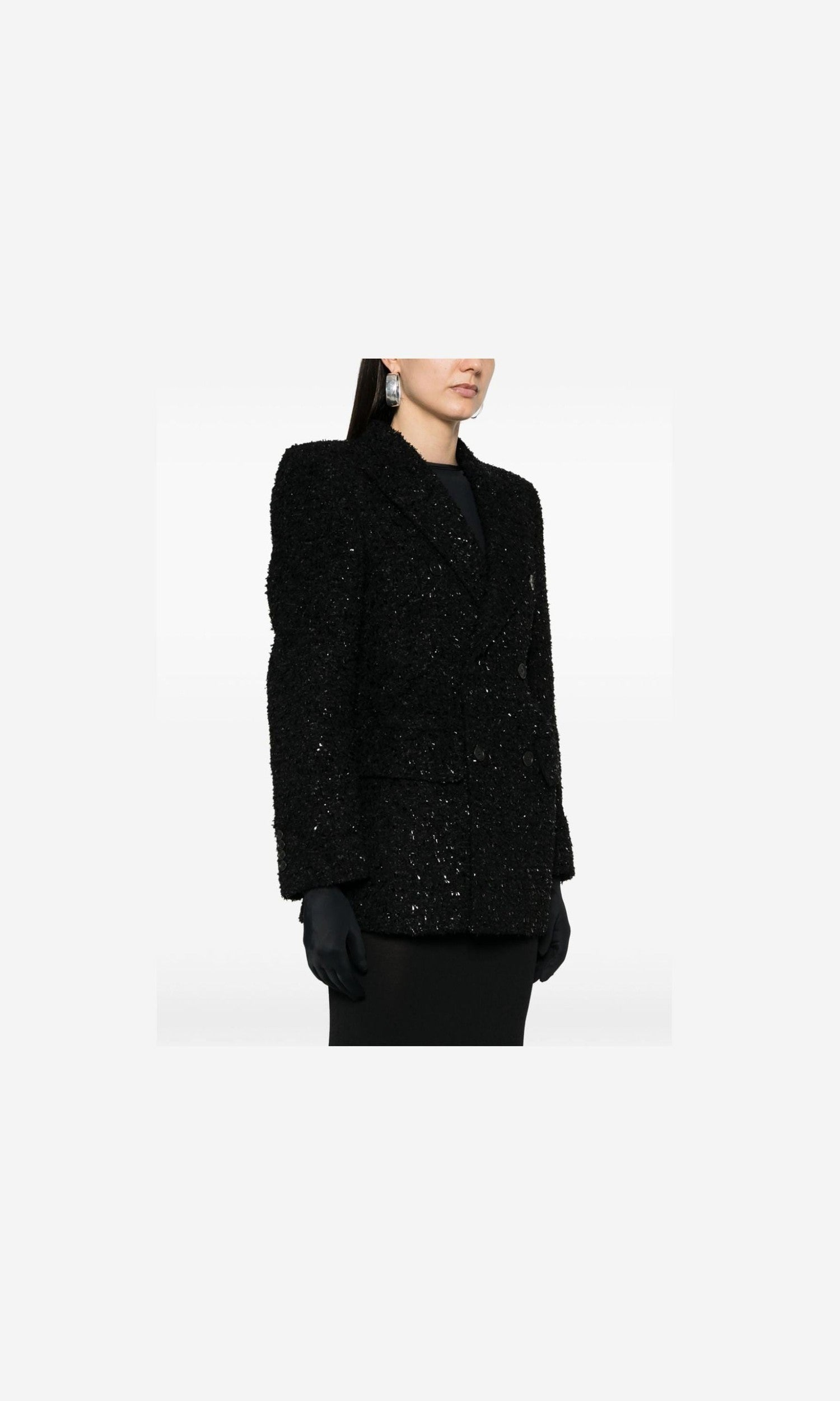 Balenciaga Tweed Hourglass Texture Padded Shoulder Wool Blend Blazer Glam Steals