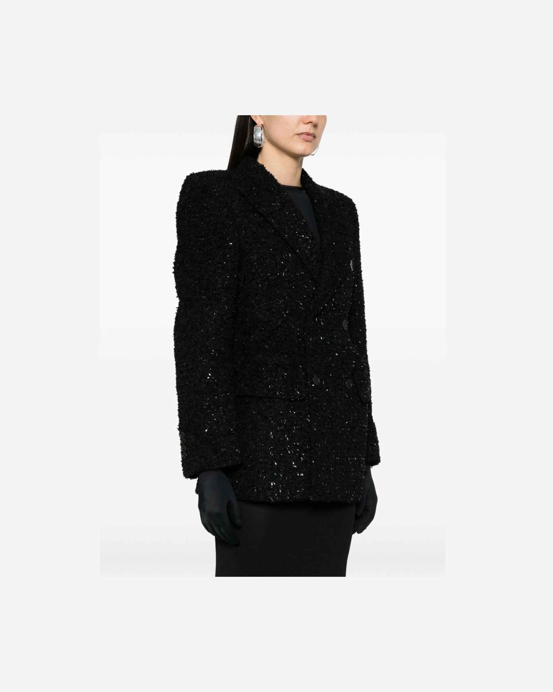 Balenciaga Tweed Hourglass Texture Padded Shoulder Wool Blend Blazer Glam Steals