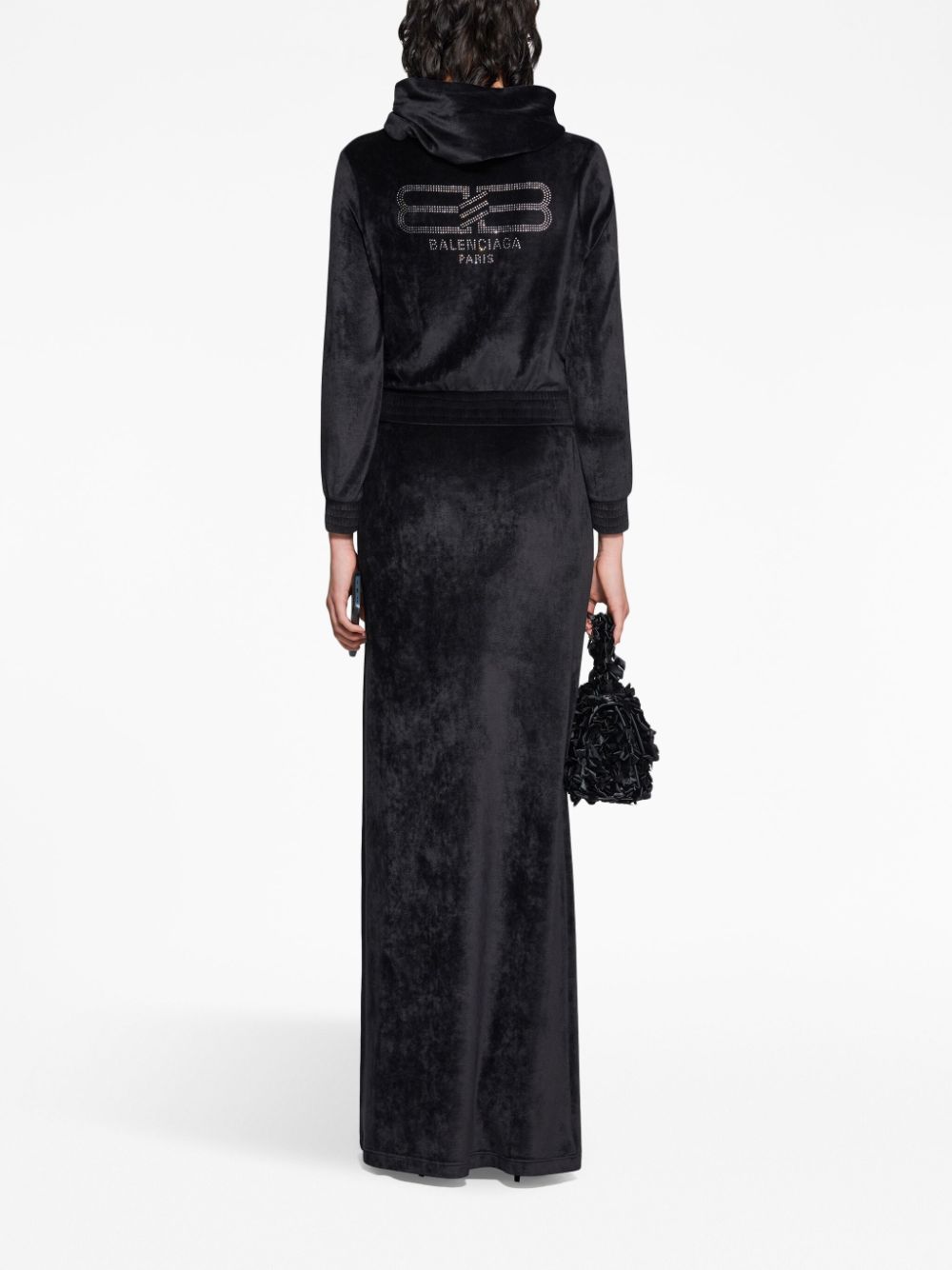 Balenciaga Velvet Crystal Embellished Zip Up Hoodie Glam Steals