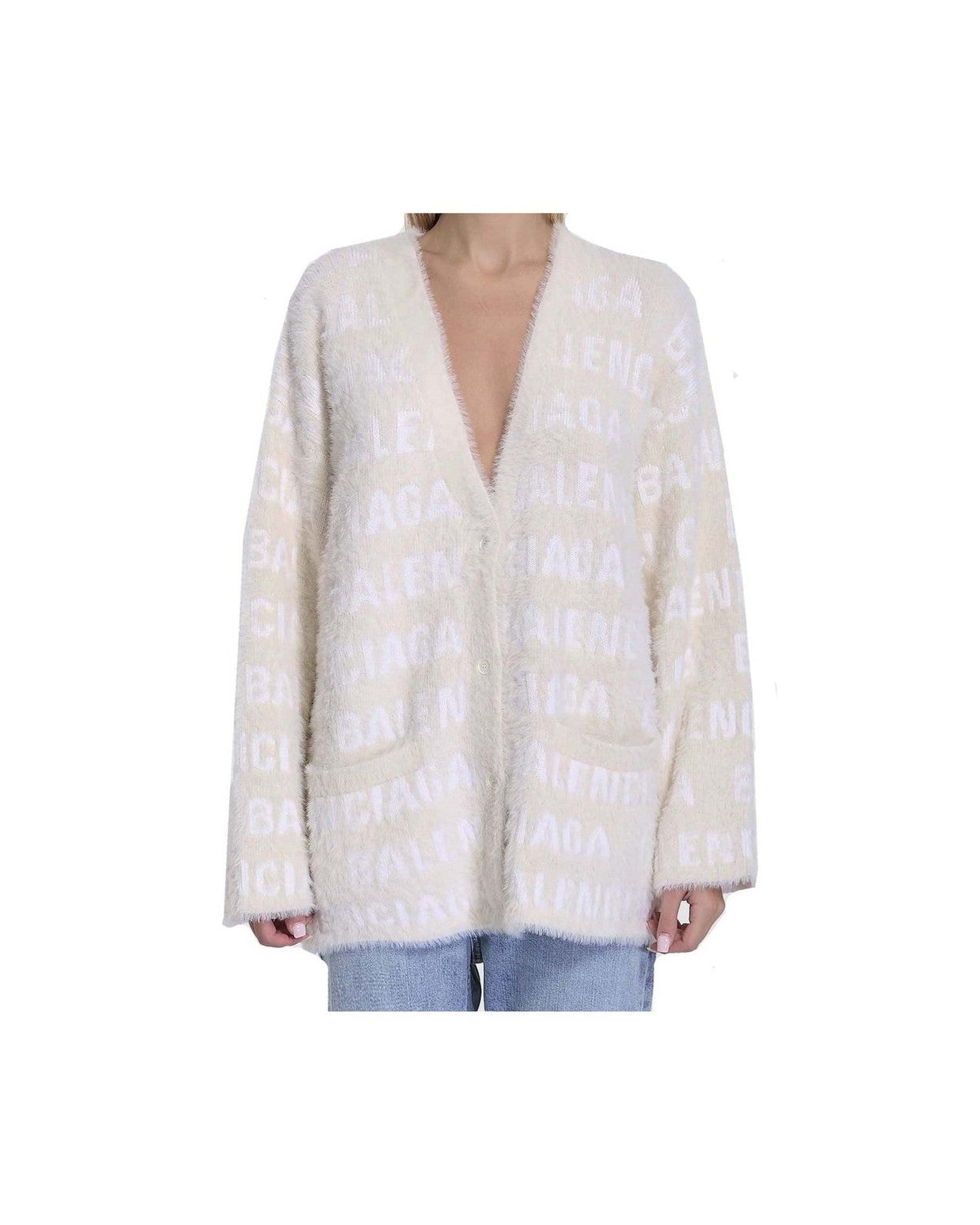 Balenciaga Wool Blend Jacquard Cardigan Glam Steals