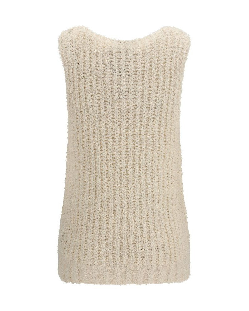 Balmain Beige Cotton Sleeveles Sweater Glam Steals