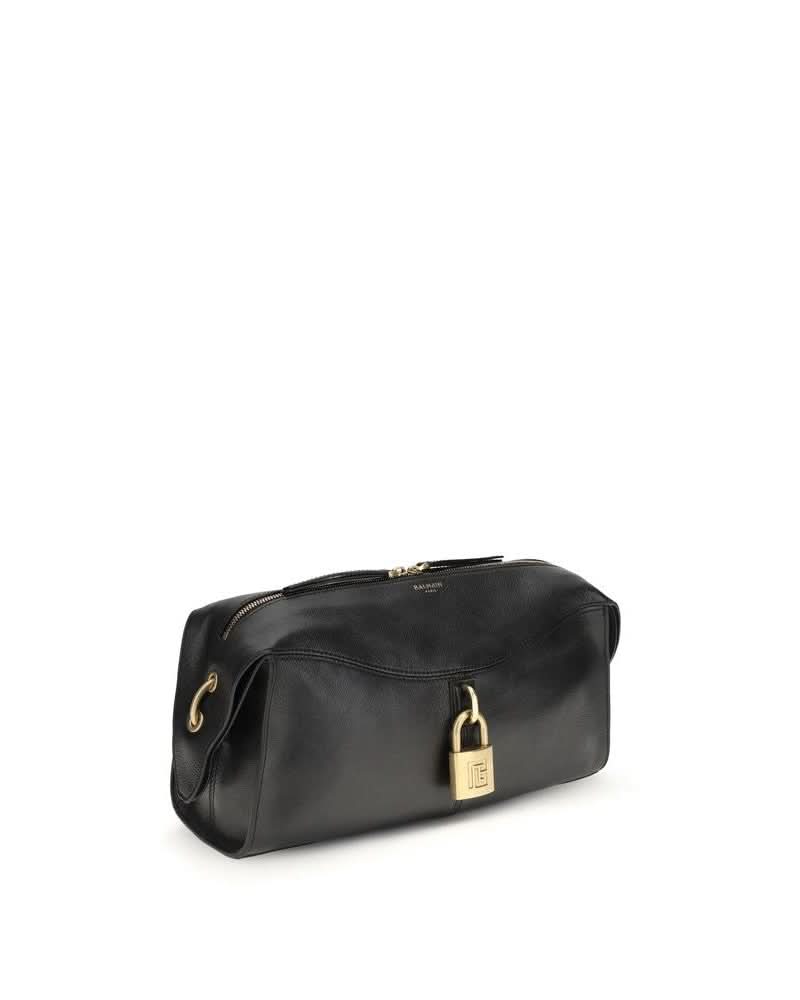 Balmain Black Calf Leather Bos Taurus Shoulder Bag 