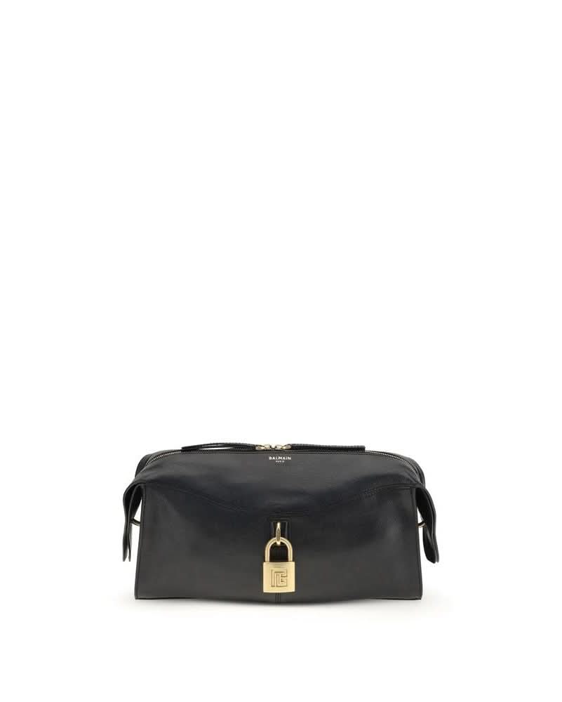 Balmain Black Calf Leather Bos Taurus Shoulder Bag 