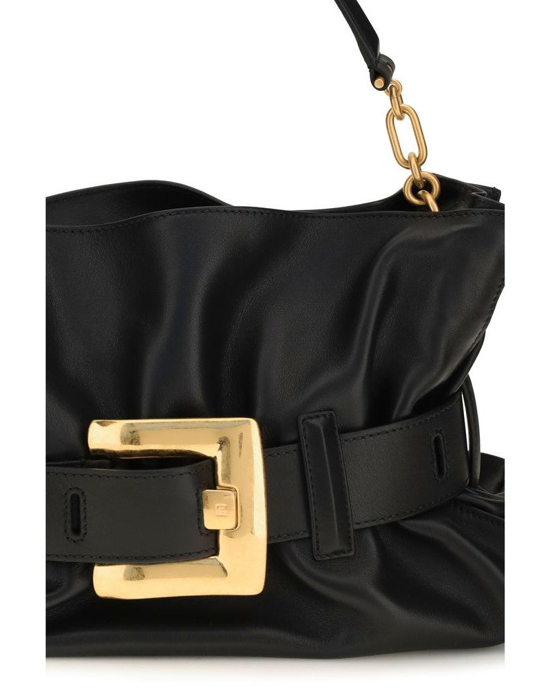 Balmain Black Leather Calf Bos Taurus Shoulder Bag Glam Steals