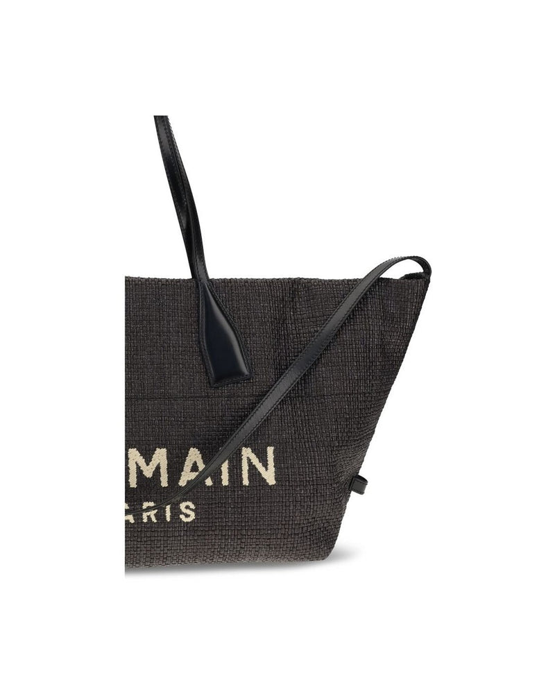 Balmain Black Raffia Shoulder Bag 