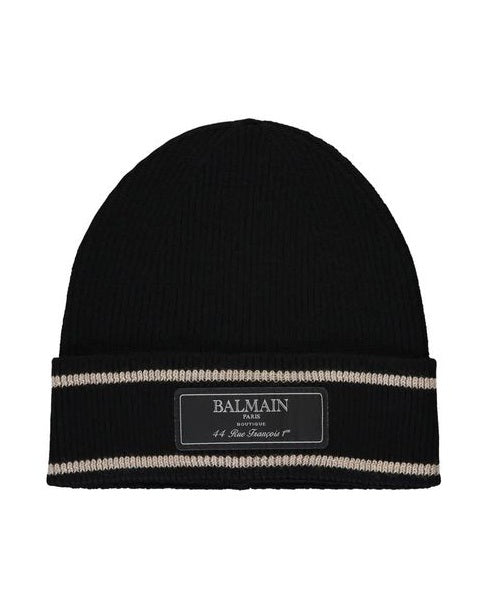Balmain Black Wool Merino Beanie 