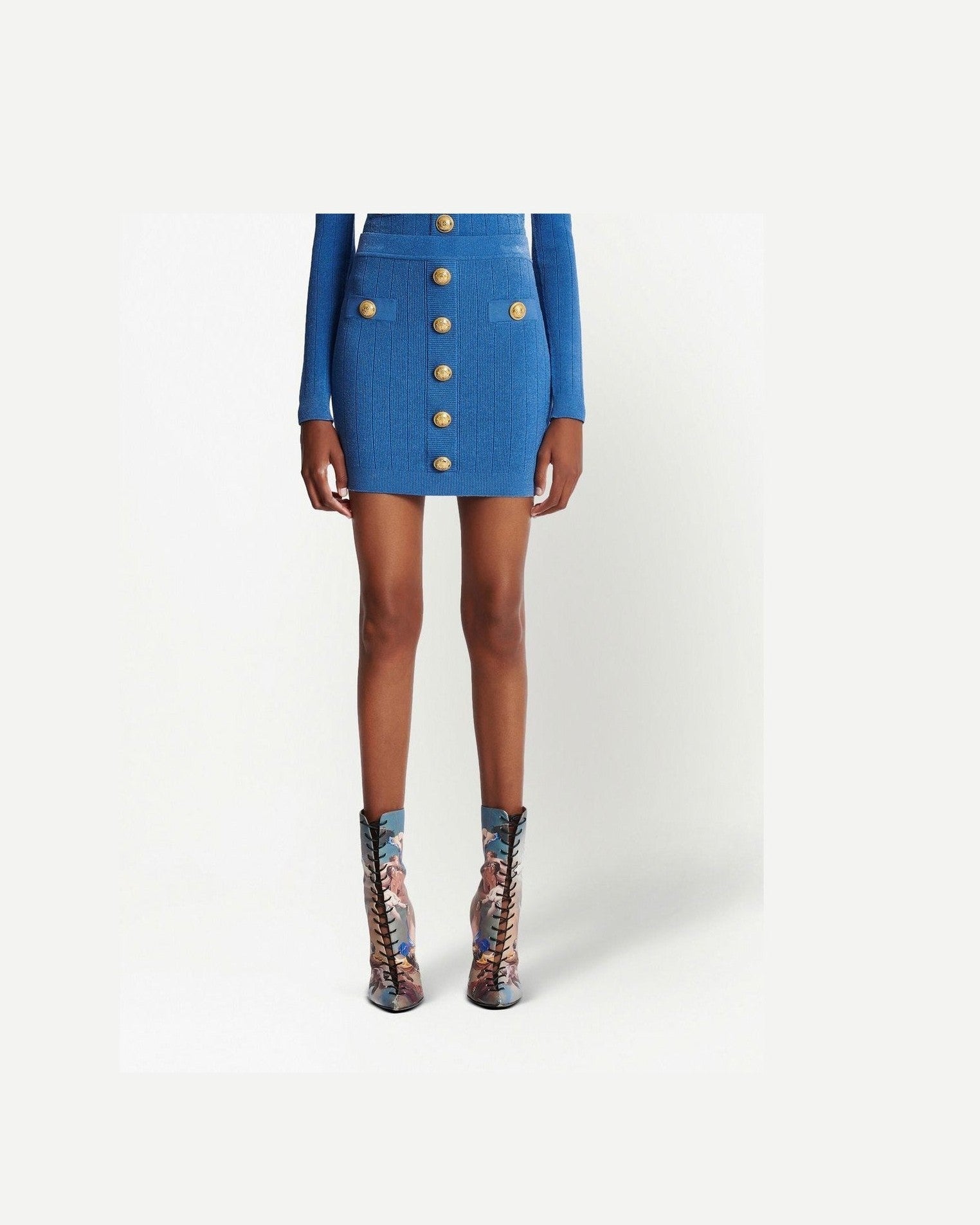 Balmain Button Detail Knitted Miniskirt Glam Steals
