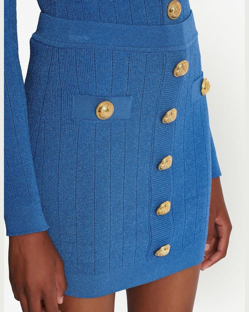 Balmain Button Detail Knitted Miniskirt Glam Steals