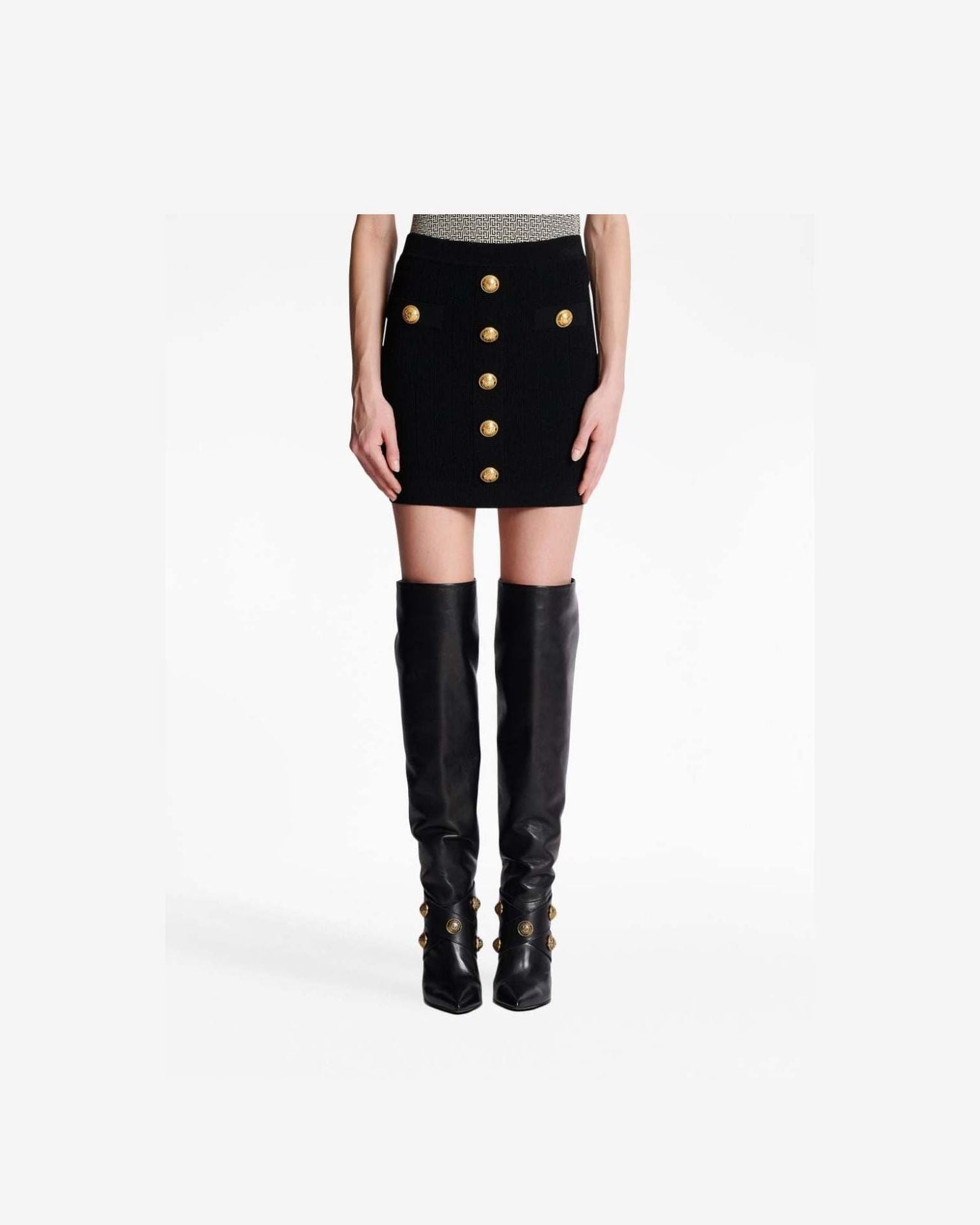 Balmain Button Detail Knitted Miniskirt Glam Steals