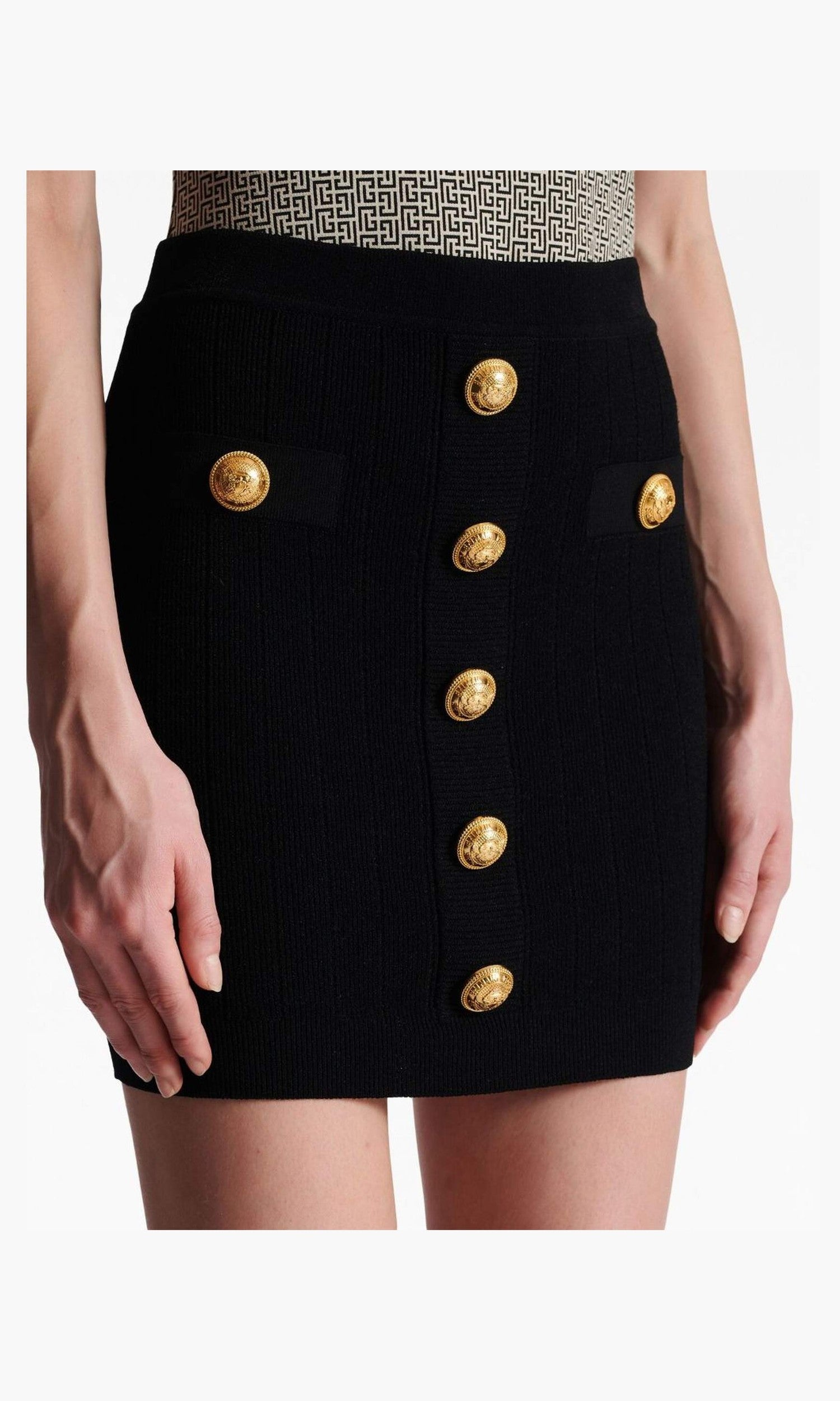 Balmain Button Embellished Knitted Skirt Glam Steals