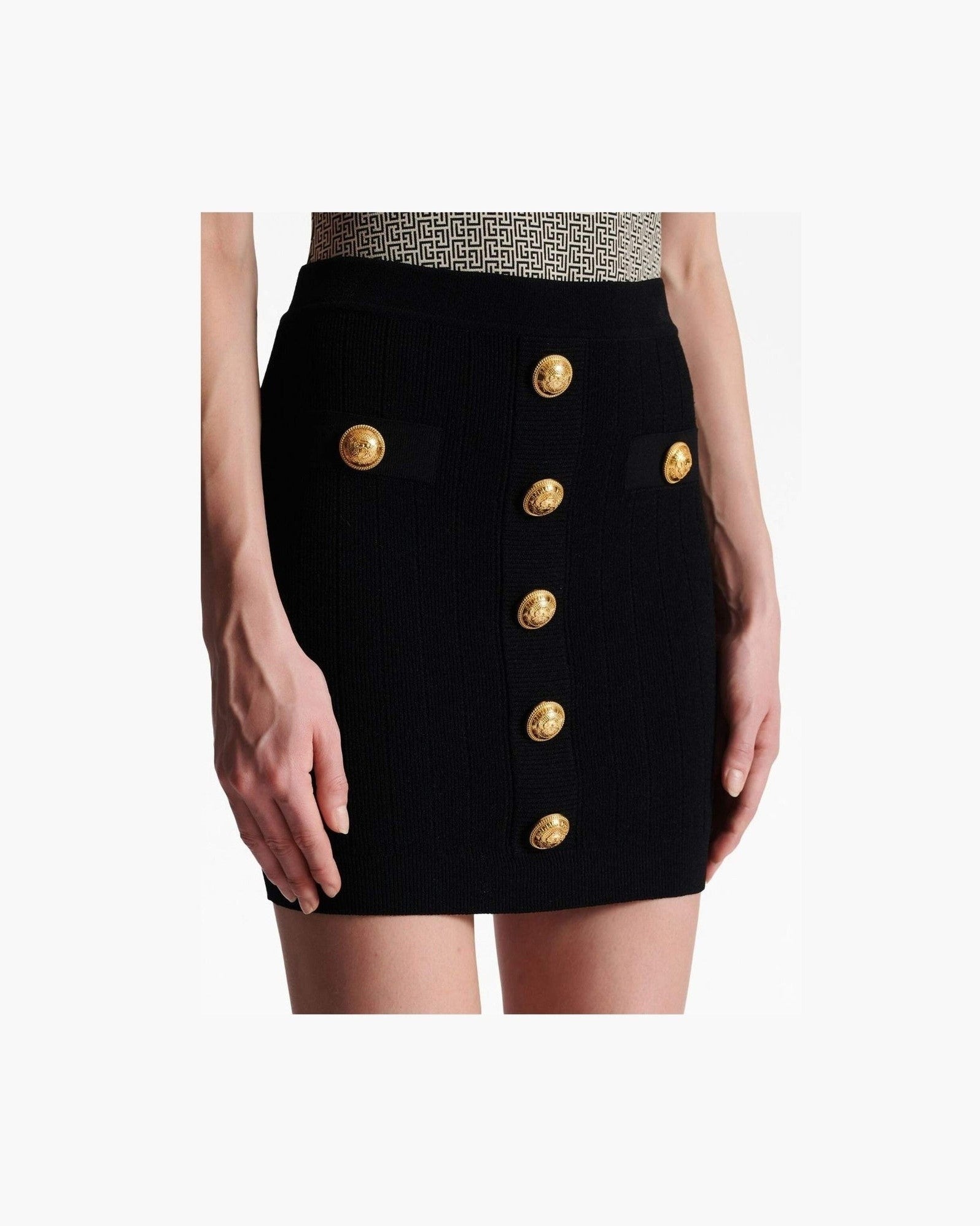 Balmain Button Embellished Knitted Skirt Glam Steals