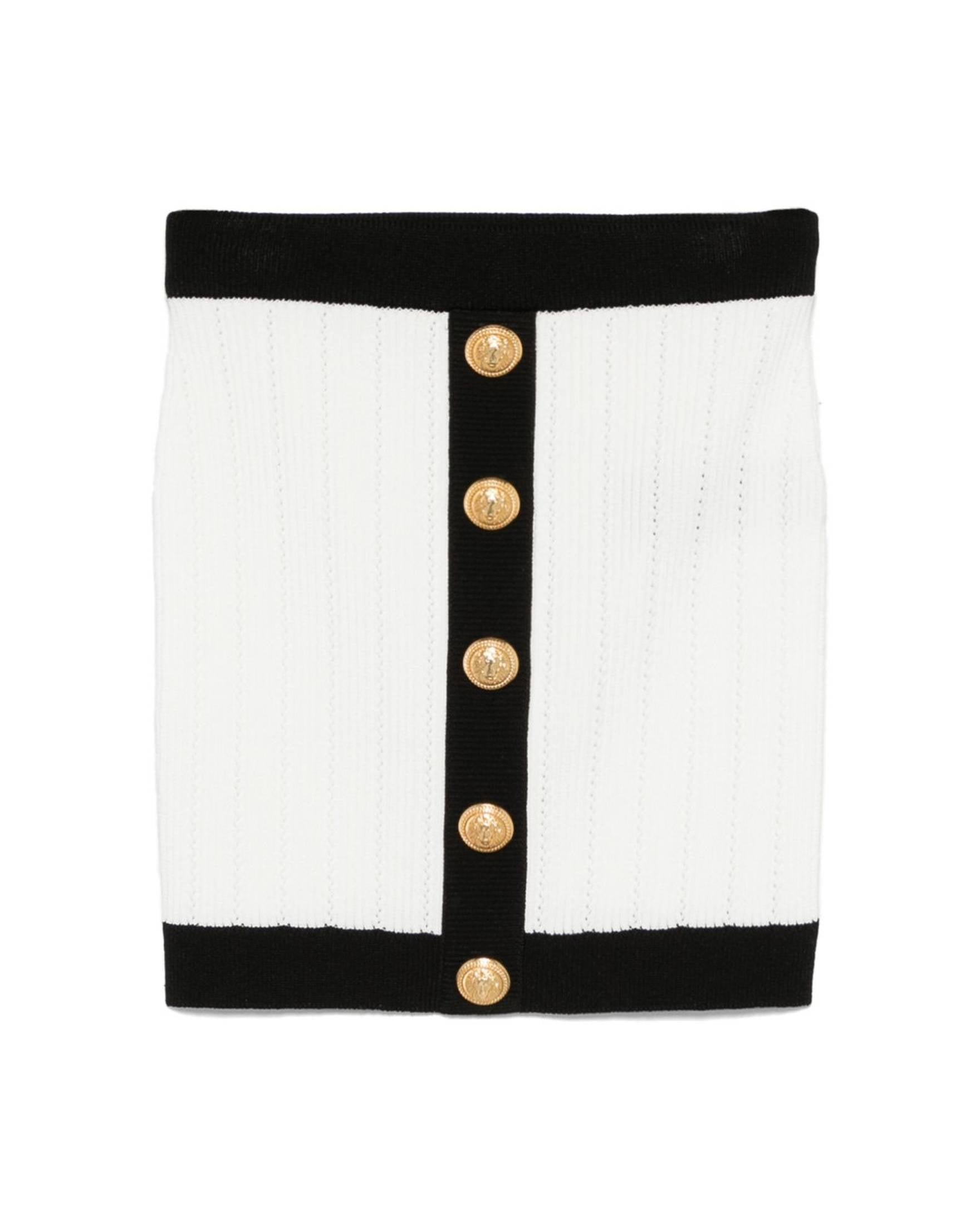 Balmain Button Embellished Ribbed Knit Mini Skirt Glam Steals