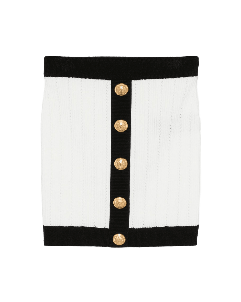 Balmain Button Embellished Ribbed Knit Mini Skirt Glam Steals