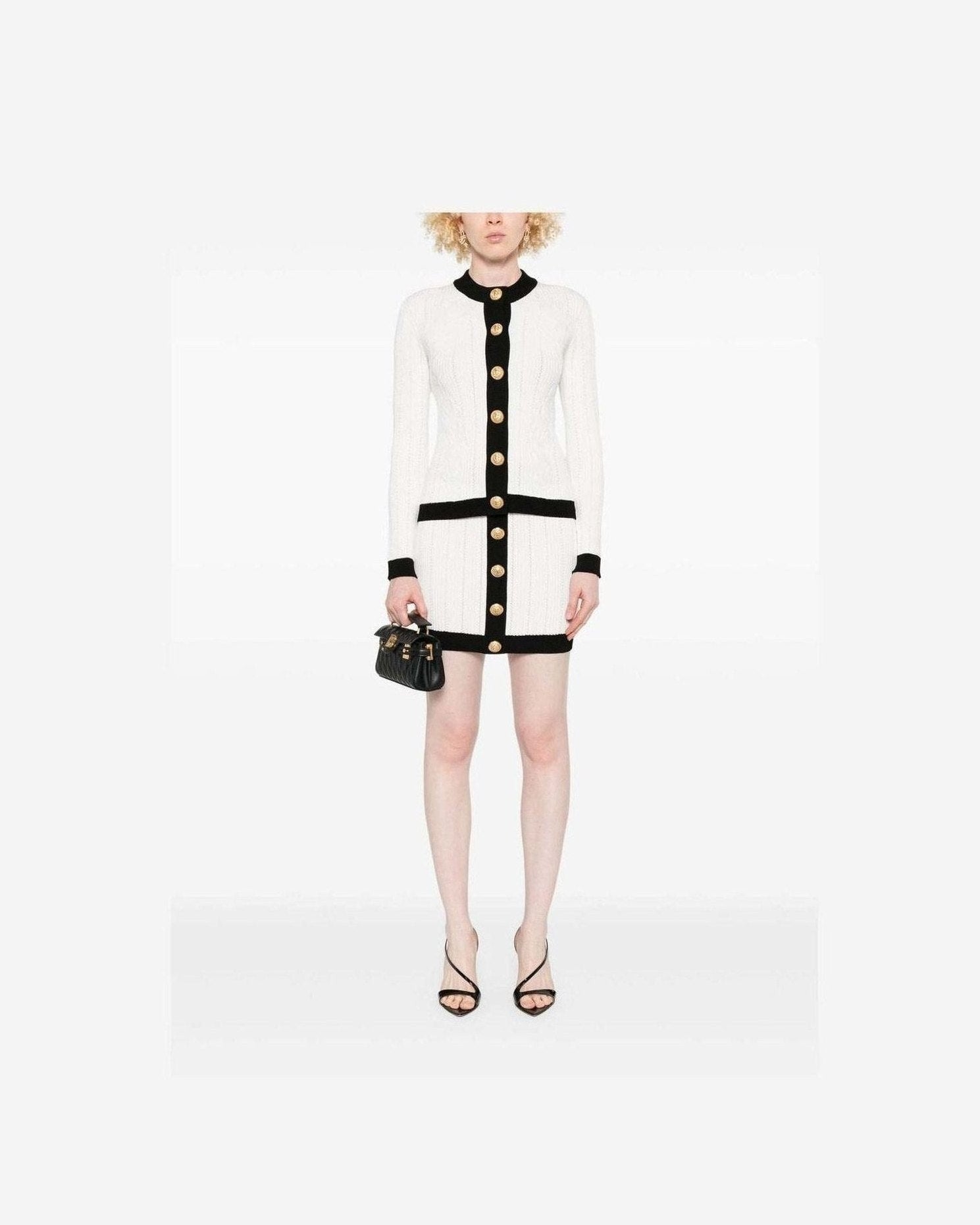 Balmain Button Embellished Ribbed Knit Mini Skirt Glam Steals