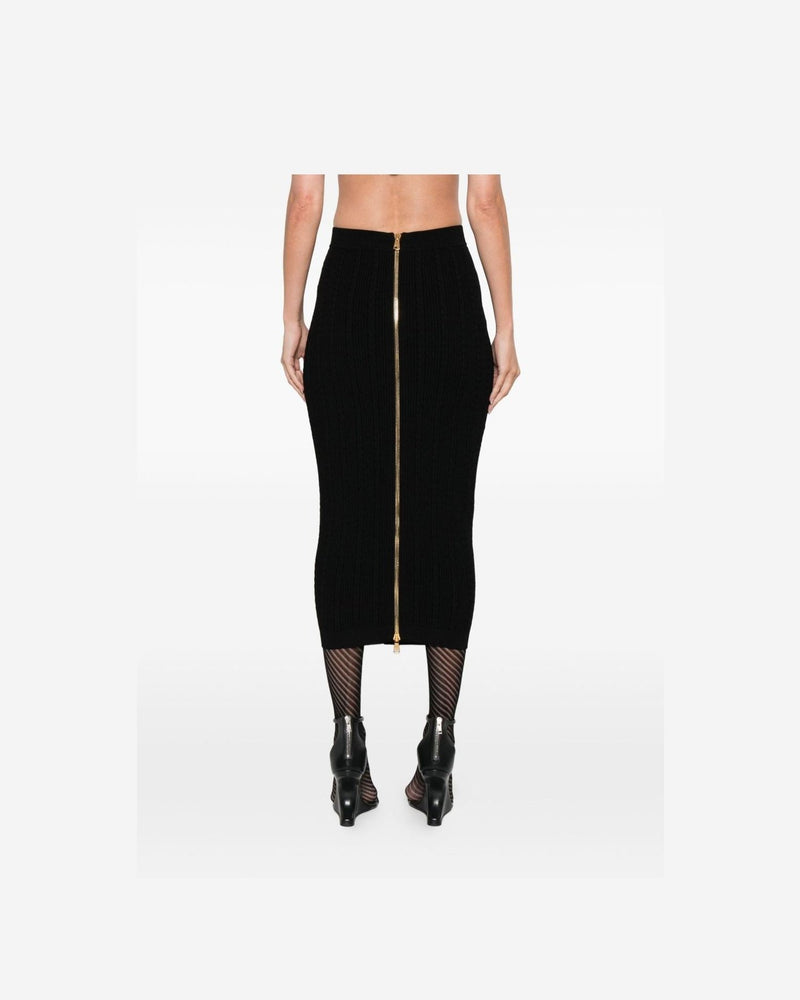 Balmain Cable Knit Button Front Midi Fitted Skirt Glam Steals