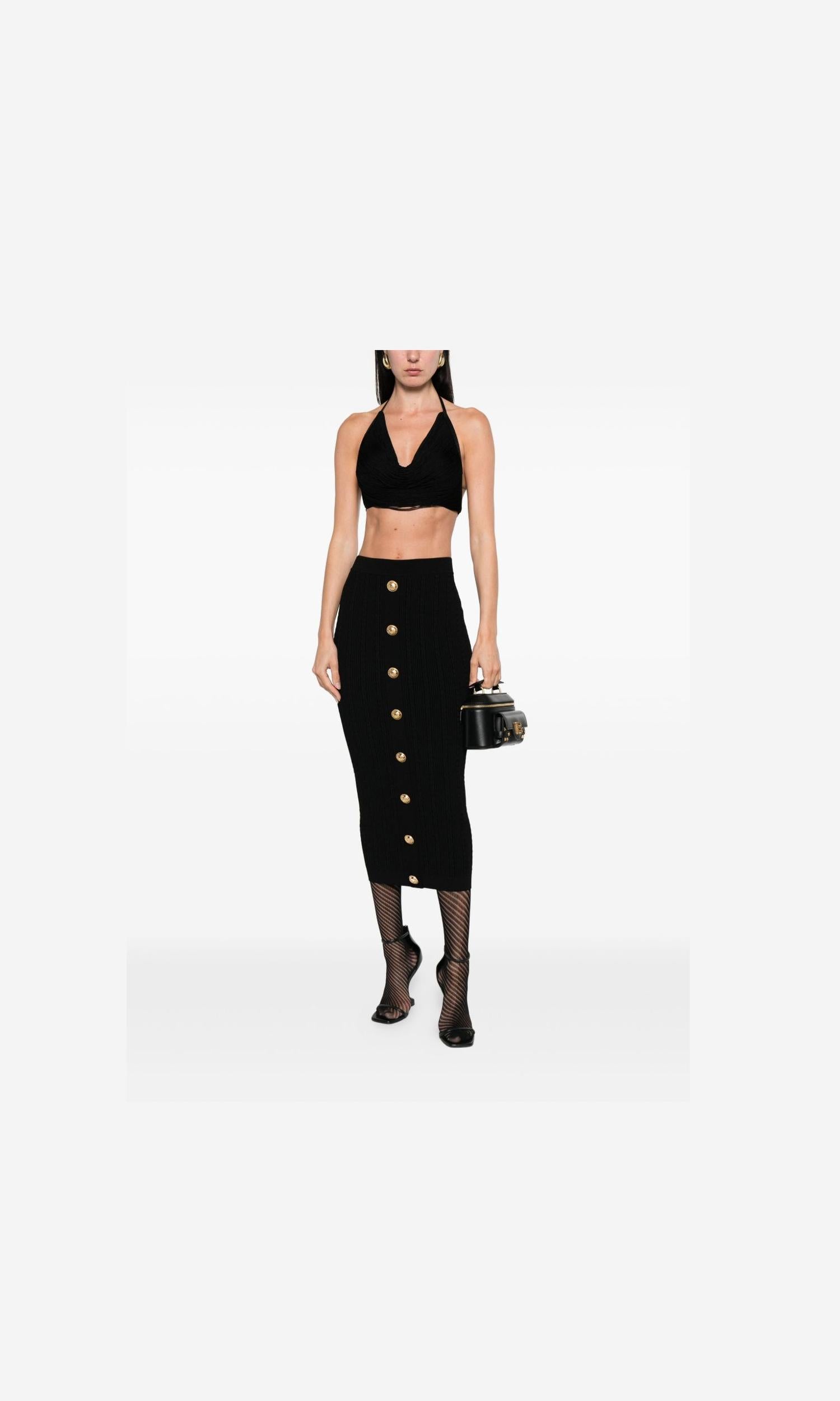 Balmain Cable Knit Button Front Midi Fitted Skirt Glam Steals