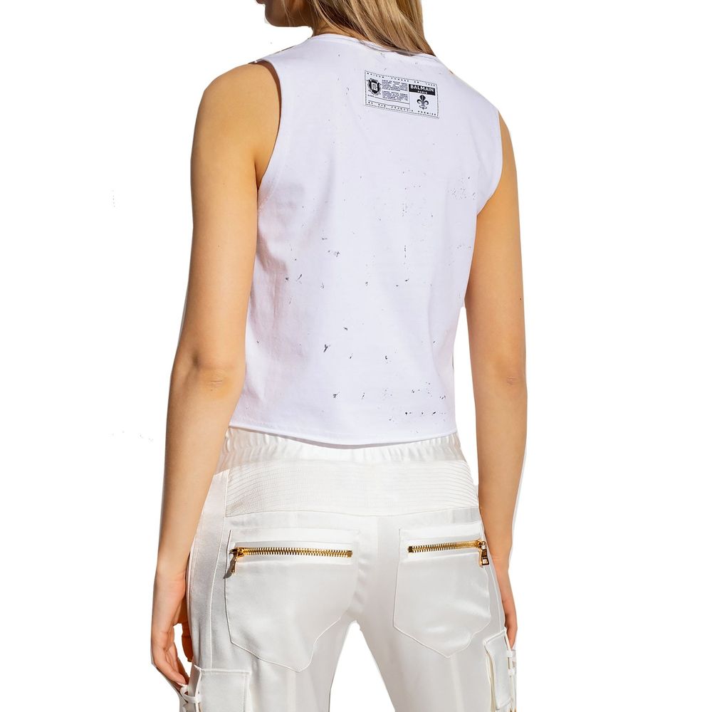 Balmain Cotton Printed Cropped T-Shirt Glam Steals