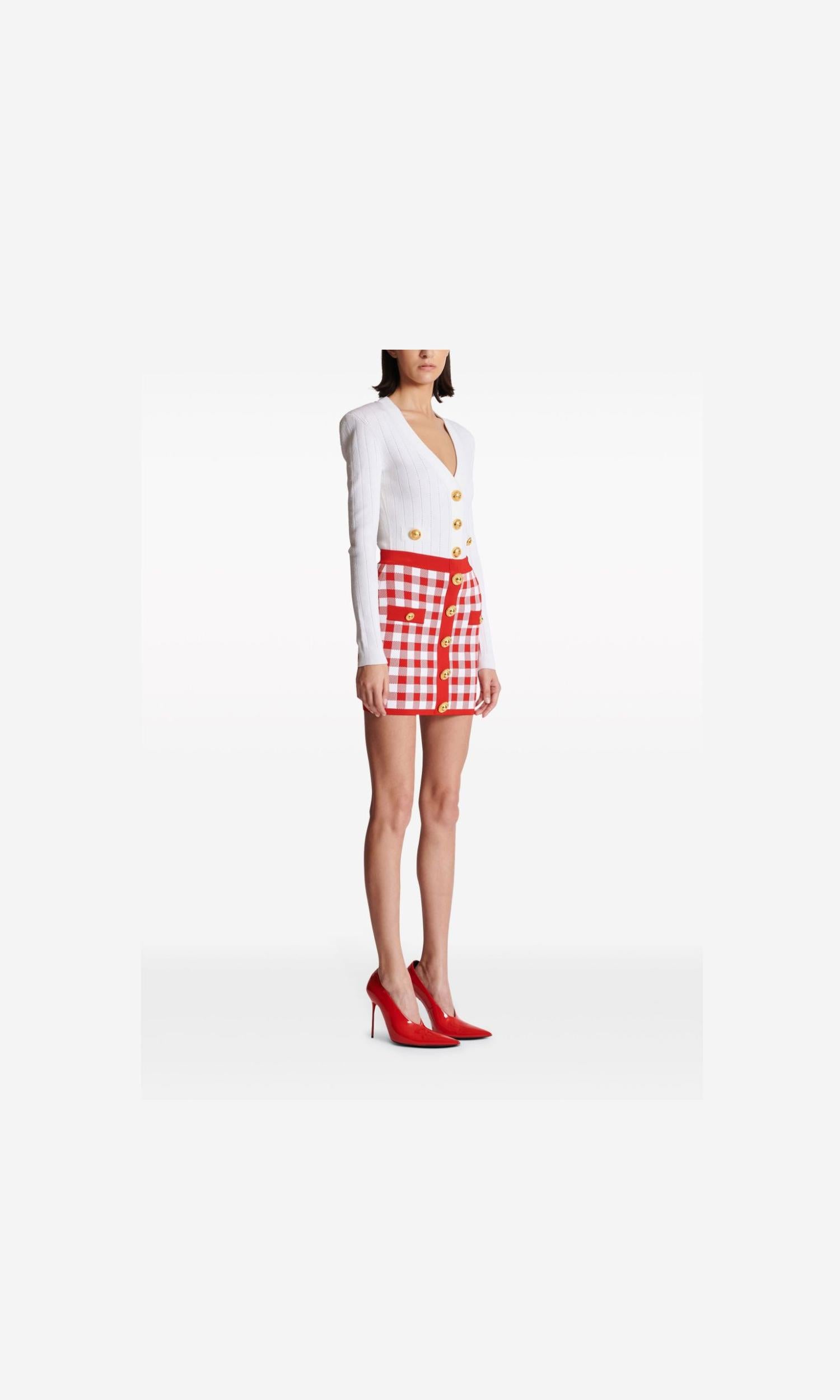 Balmain Gingham Fine Knit Miniskirt Glam Steals