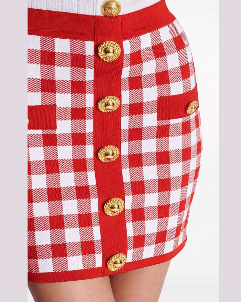 Balmain Gingham Fine Knit Miniskirt Glam Steals