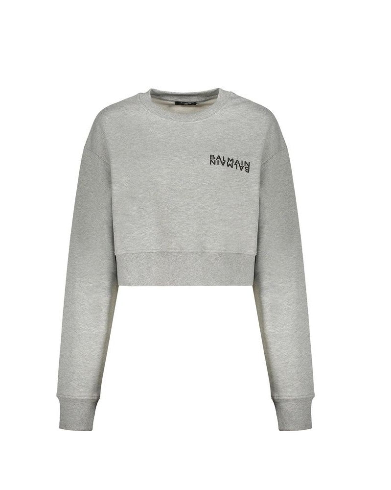 Balmain Gray Cotton Sweatshirt 