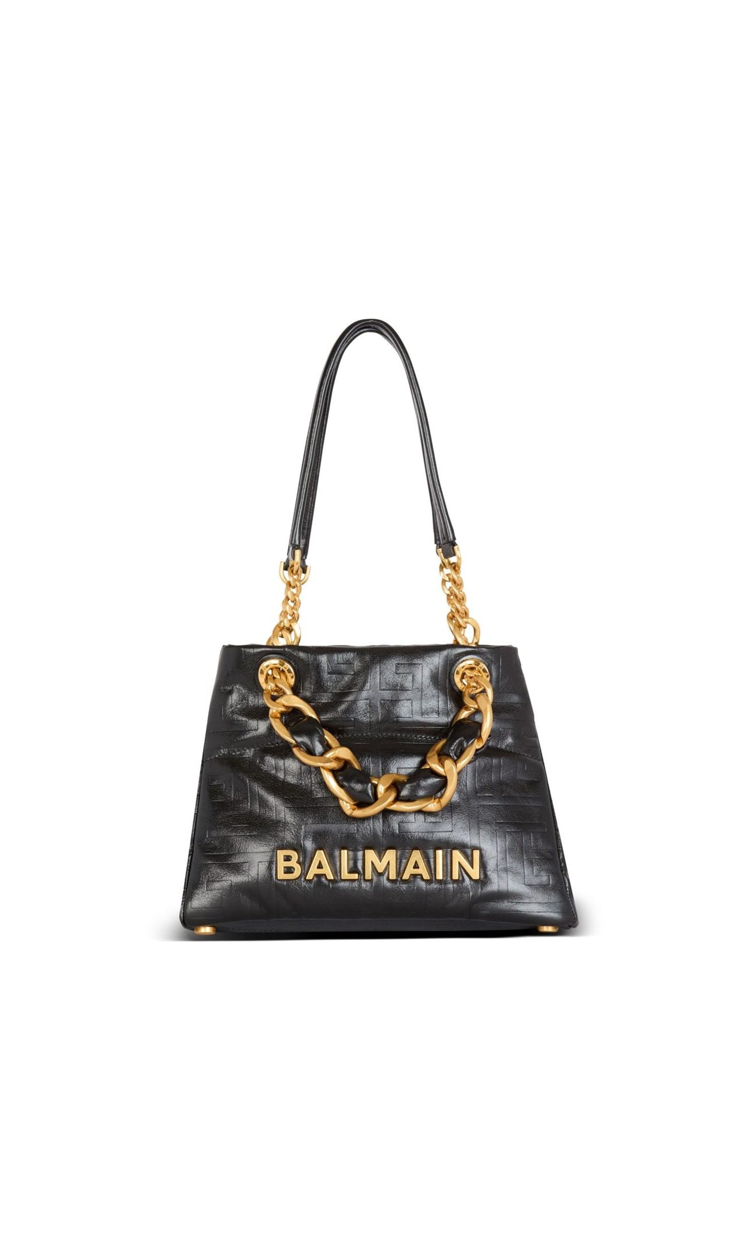 Balmain Leather 1945 Soft Pb Monogrammed Crinkled Small Tote Bag Glam Steals