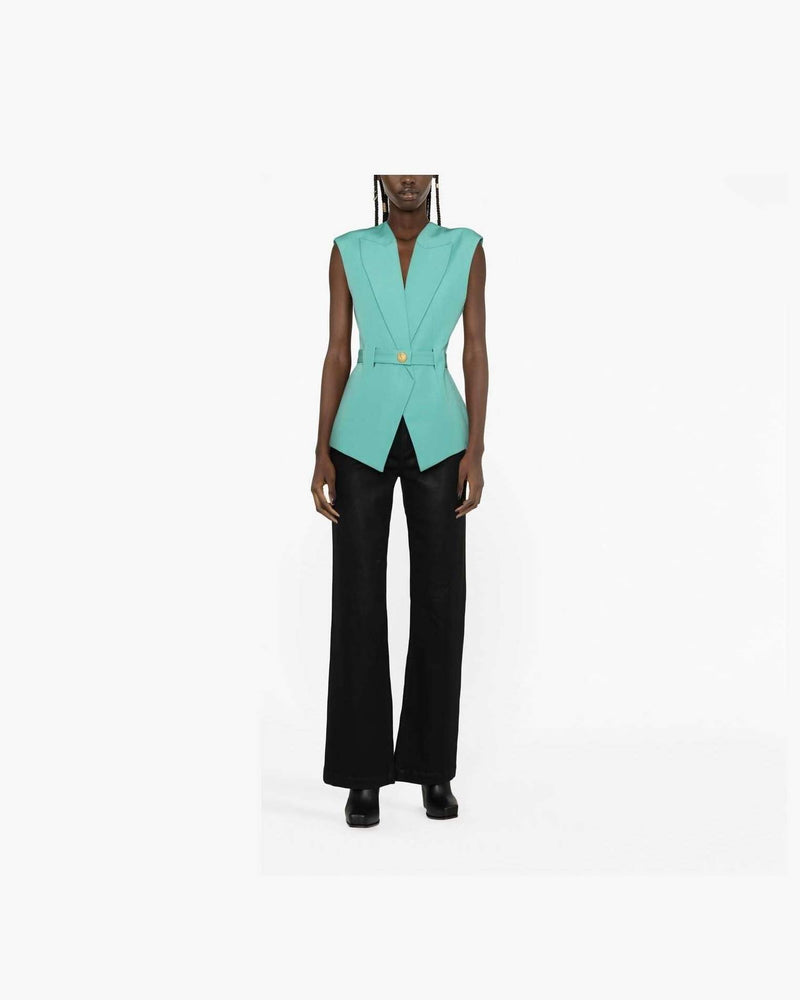 Balmain Sleeveless Belted Jacket Glam Steals