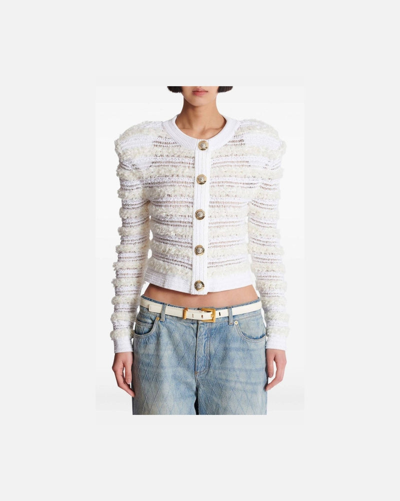 Balmain Tweed Long Sleeved Effect Knit Cardigan Glam Steals