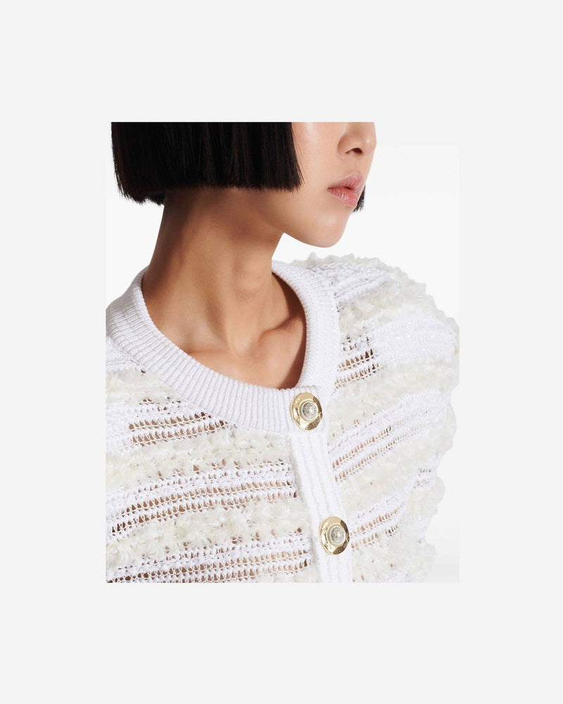 Balmain Tweed Long Sleeved Effect Knit Cardigan Glam Steals