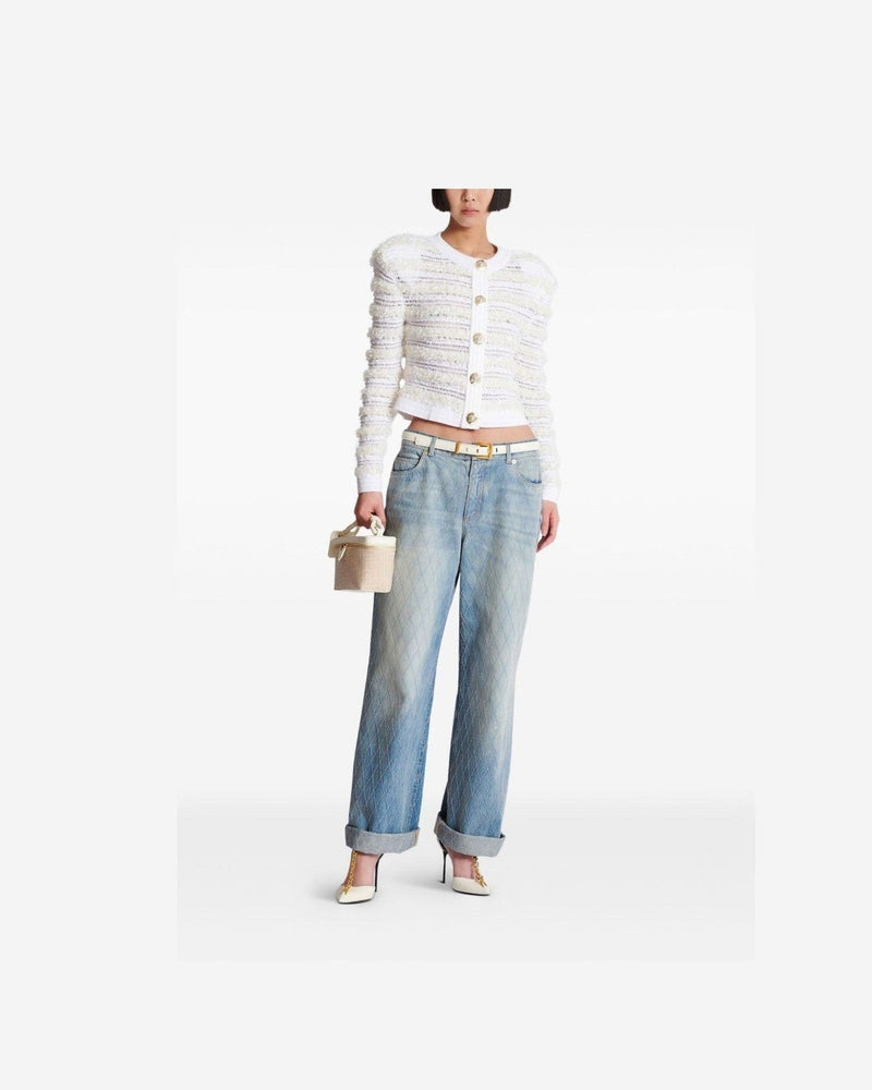 Balmain Tweed Long Sleeved Effect Knit Cardigan Glam Steals