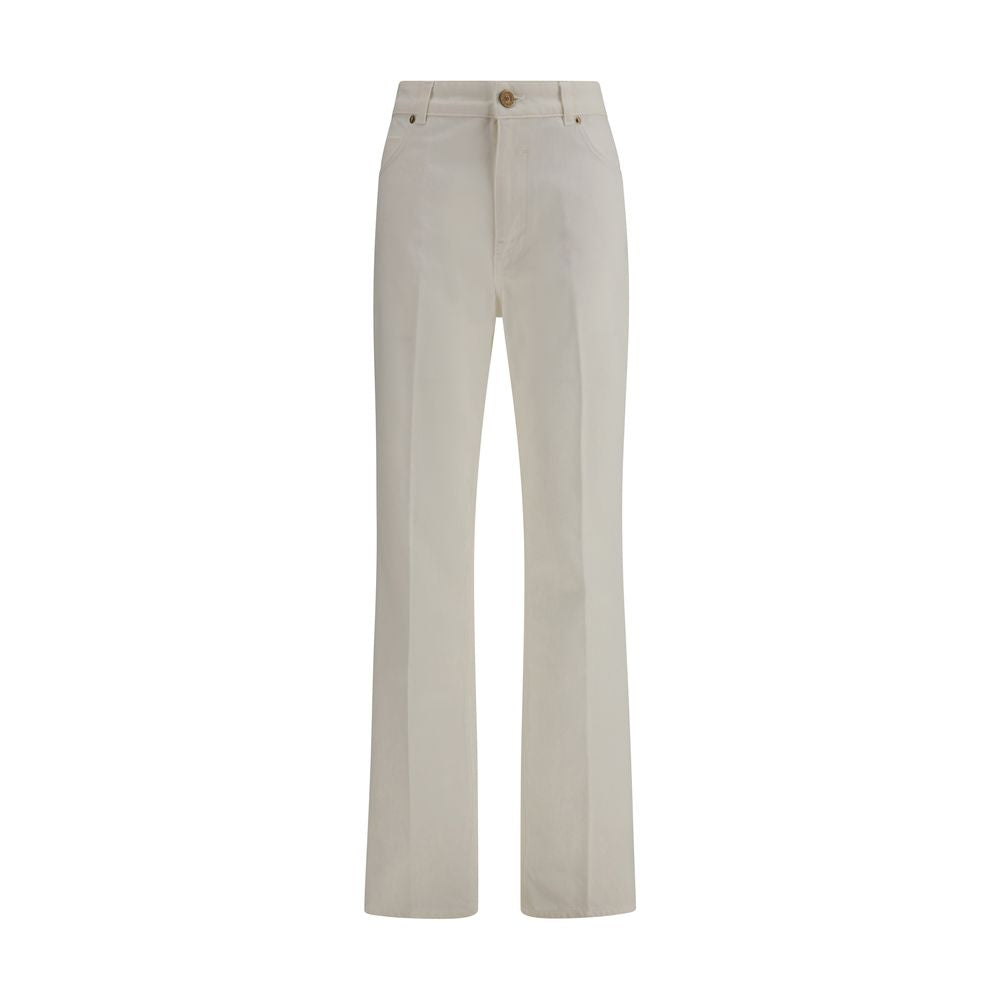 Balmain White Cotton Straight Leg Jeans