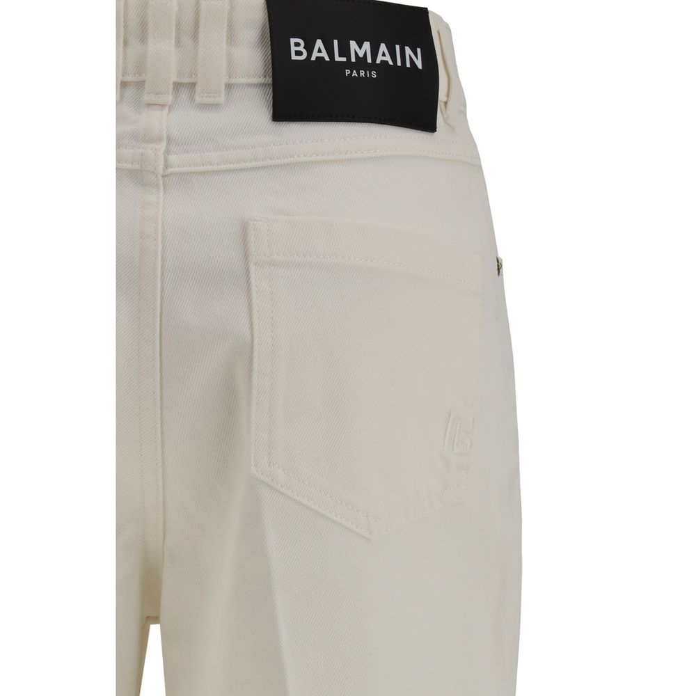 Balmain White Cotton Straight Leg Jeans Glam Steals