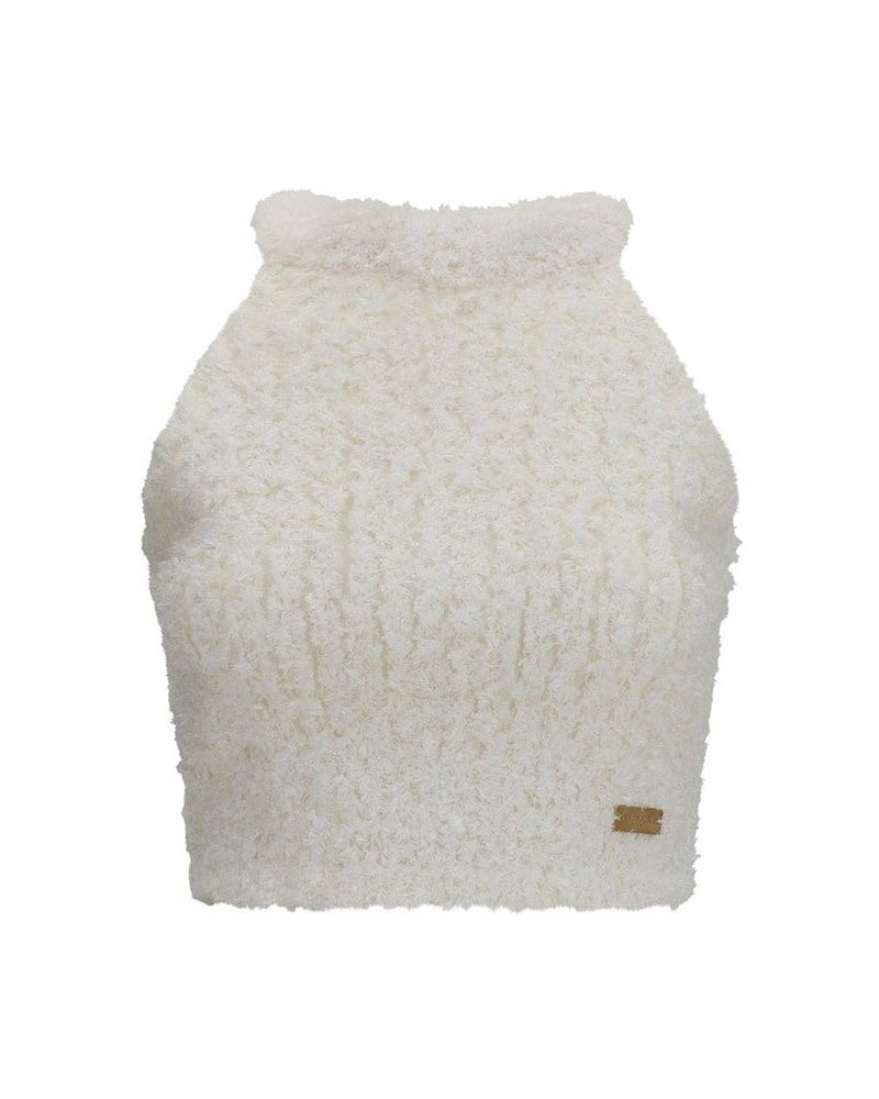 Balmain White Viscose Sleeveles Tank Top 